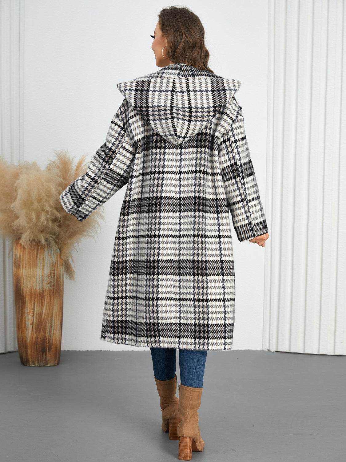 Blue Zone Planet | Plaid Double-Breasted Long Sleeve Longline Coat-TOPS / DRESSES-[Adult]-[Female]-2022 Online Blue Zone Planet