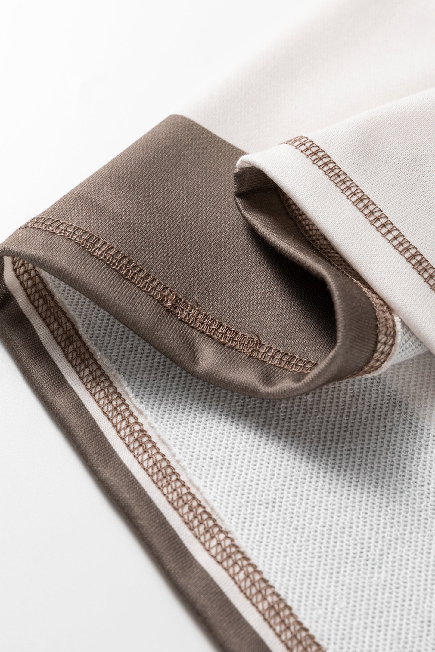 Brown Striped Color Block Zip Collar 3/4 Sleeve Oversize Sweatshirt-Tops/Sweatshirts & Hoodies-[Adult]-[Female]-2022 Online Blue Zone Planet