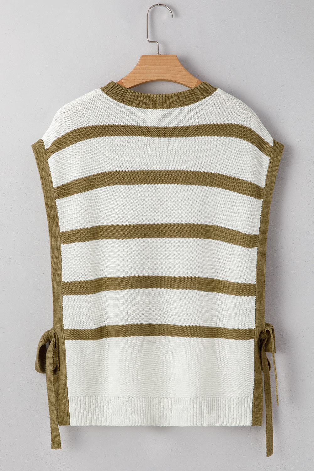 Khaki Stripe Tie Open Side Sweater Knitted Top-TOPS / DRESSES-[Adult]-[Female]-2022 Online Blue Zone Planet