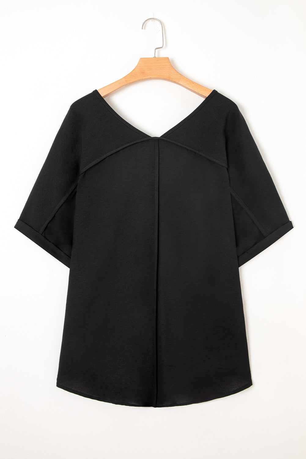 Green Seamed Back High Low Hem V Neck Cuffed Sleeve Plus Size Tee-Plus Size/Plus Size Tops/Plus Size Tops & Tees-[Adult]-[Female]-2022 Online Blue Zone Planet