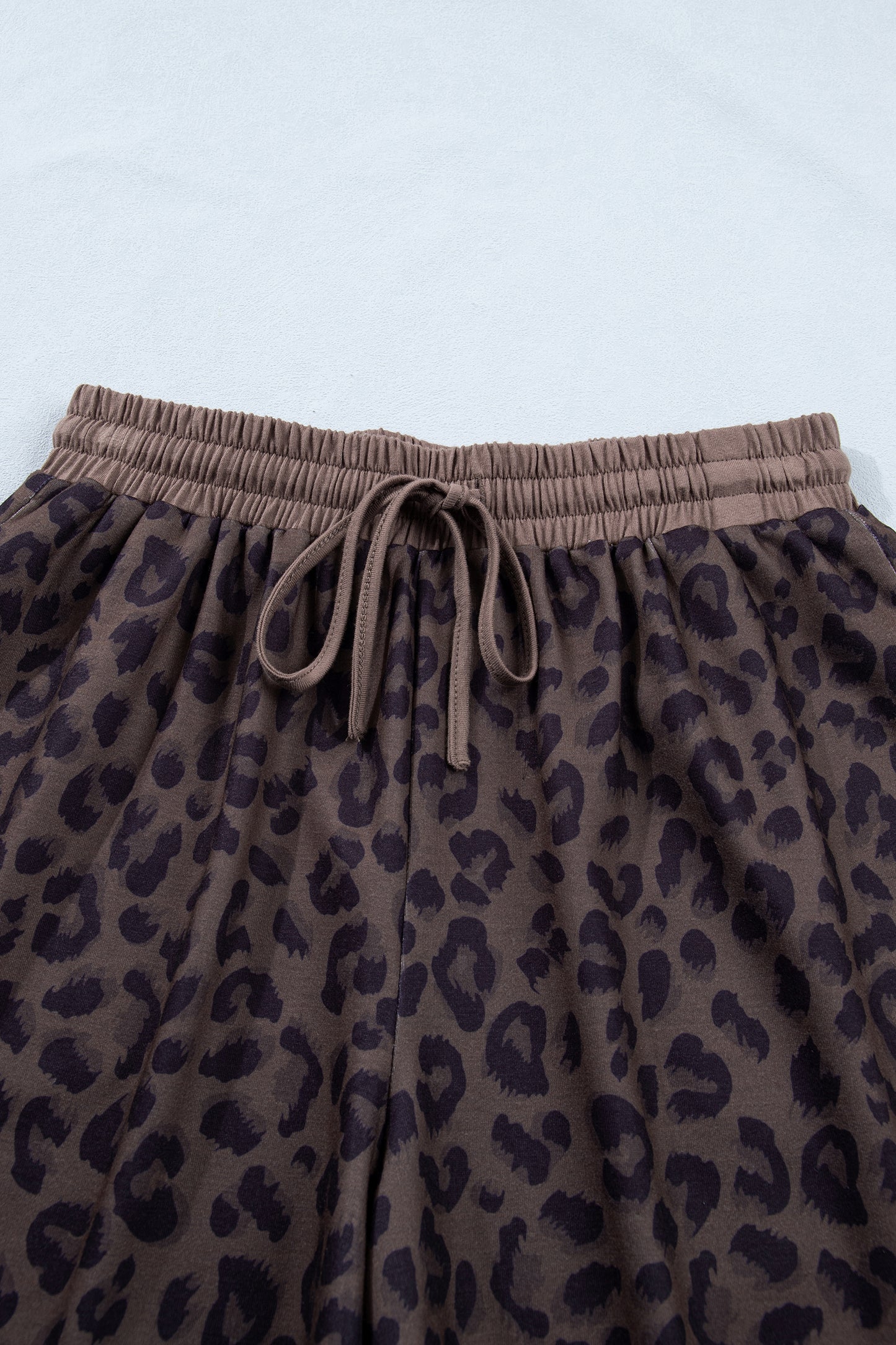 Brown V Neck Collar Leopard Printed 2pcs Short Set-Two Piece Sets/Short Sets-[Adult]-[Female]-2022 Online Blue Zone Planet