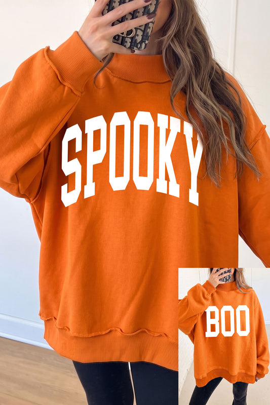 Carrot SPOOKY/ BOO Double Side Print Halloween Reversible Mock Neck Sweatshirt-Graphic/Graphic Sweatshirts-[Adult]-[Female]-Carrot-S-2022 Online Blue Zone Planet