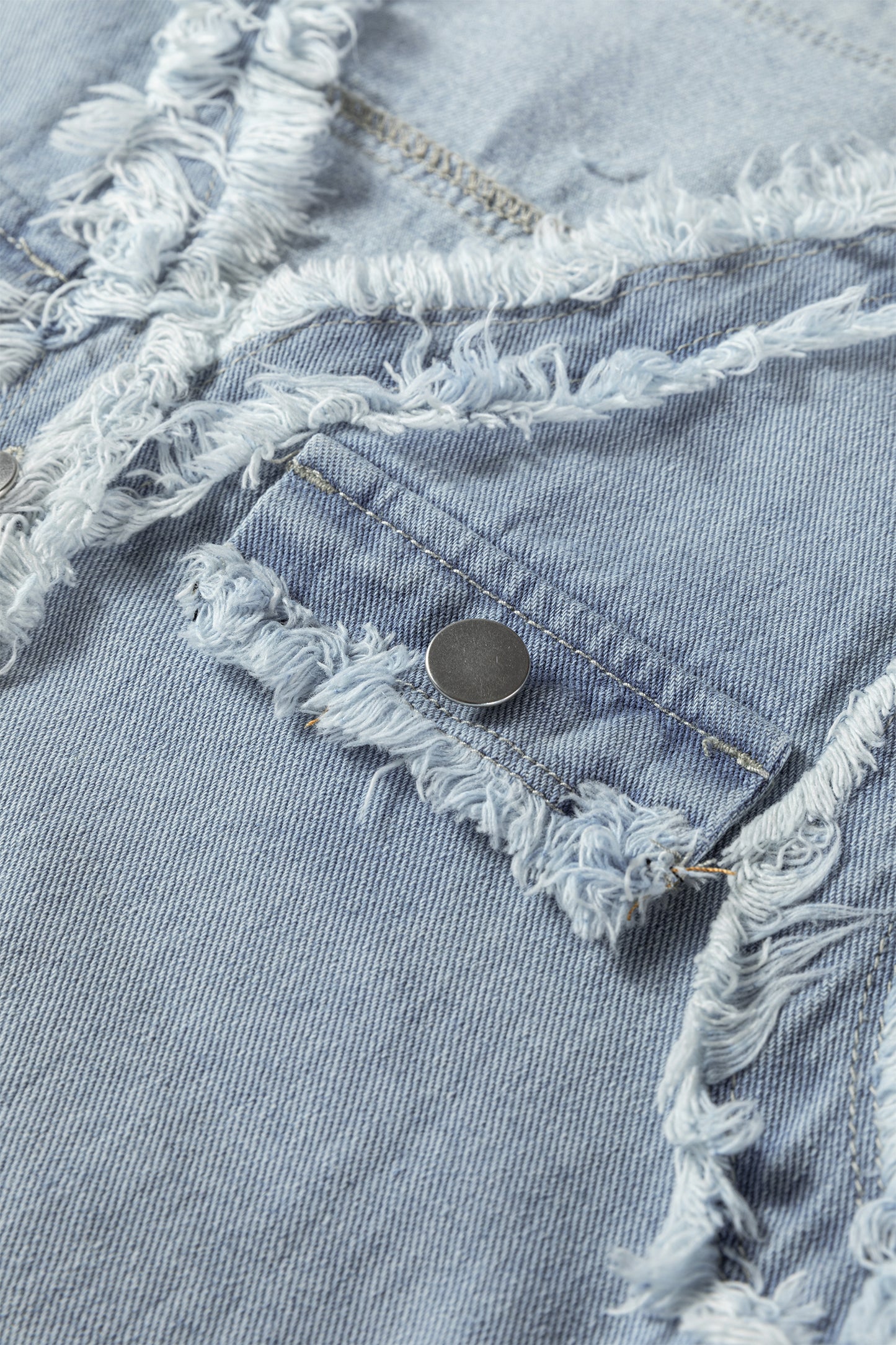 Beau Blue Frayed Edge Flap Pockets Denim Vest Jacket-Outerwear/Vests-[Adult]-[Female]-2022 Online Blue Zone Planet
