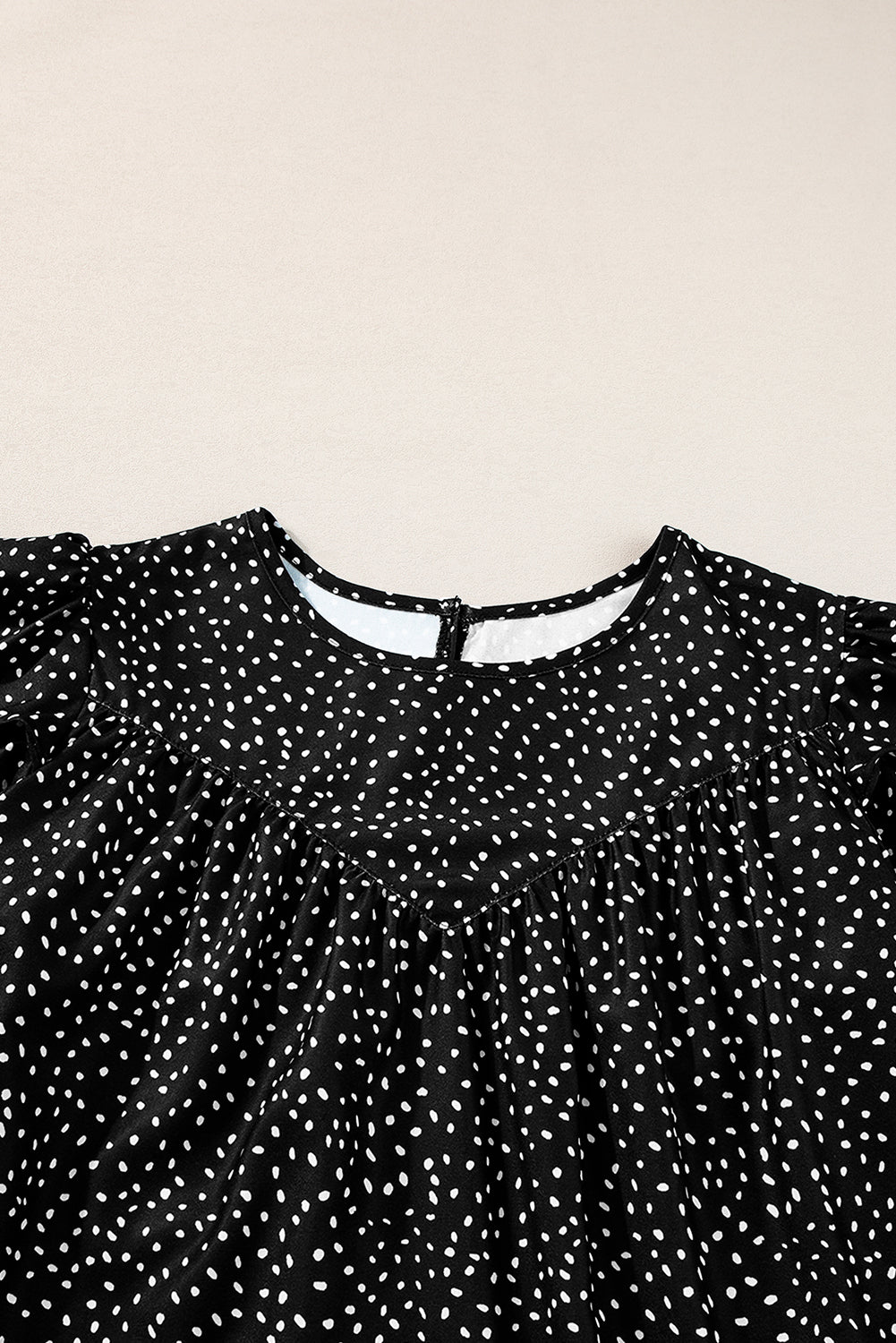 Laurel Green Dotted Ruffle Sleeve Crew Neck Ruched Blouse-Tops/Blouses & Shirts-[Adult]-[Female]-2022 Online Blue Zone Planet
