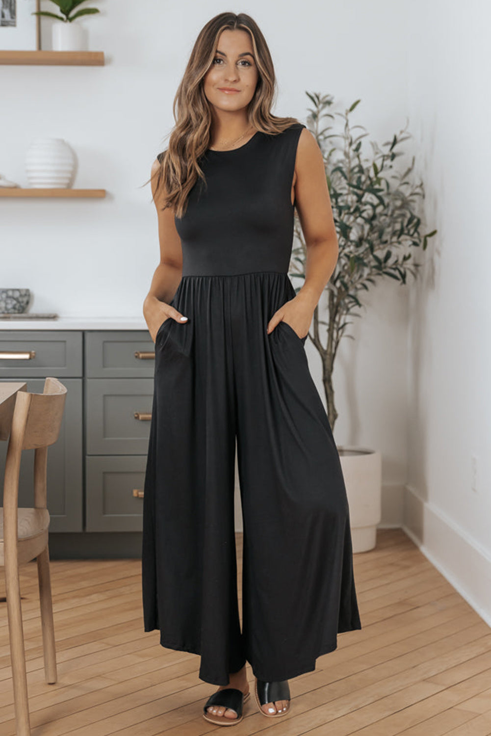 Black Open Back Wide Leg Jumpsuit Blue Zone Planet