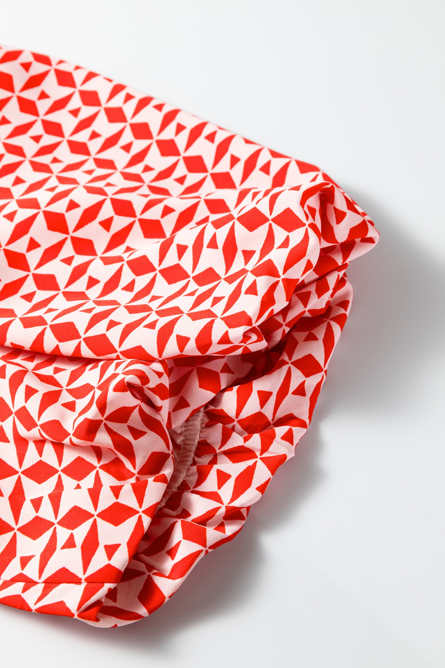 Red Paisley Geometric Mixed Print Patchwork Puff Sleeve Blouse Top-Tops/Blouses & Shirts-[Adult]-[Female]-2022 Online Blue Zone Planet