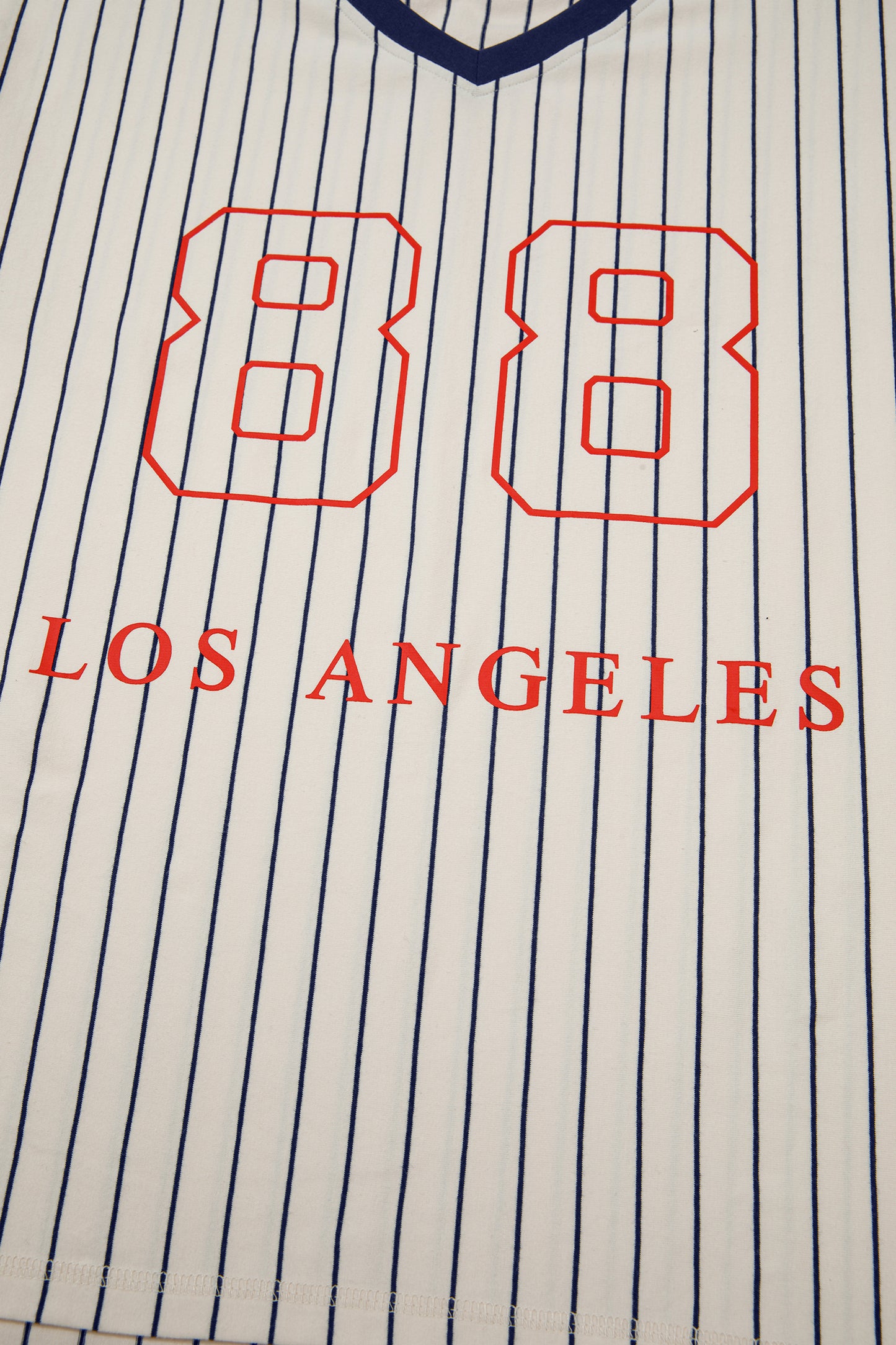 Blue Stripe 88 Los Angel Graphic Lace Patchwork Faux Two Piece V Neck Top-Tops/Long Sleeve Tops-[Adult]-[Female]-2022 Online Blue Zone Planet