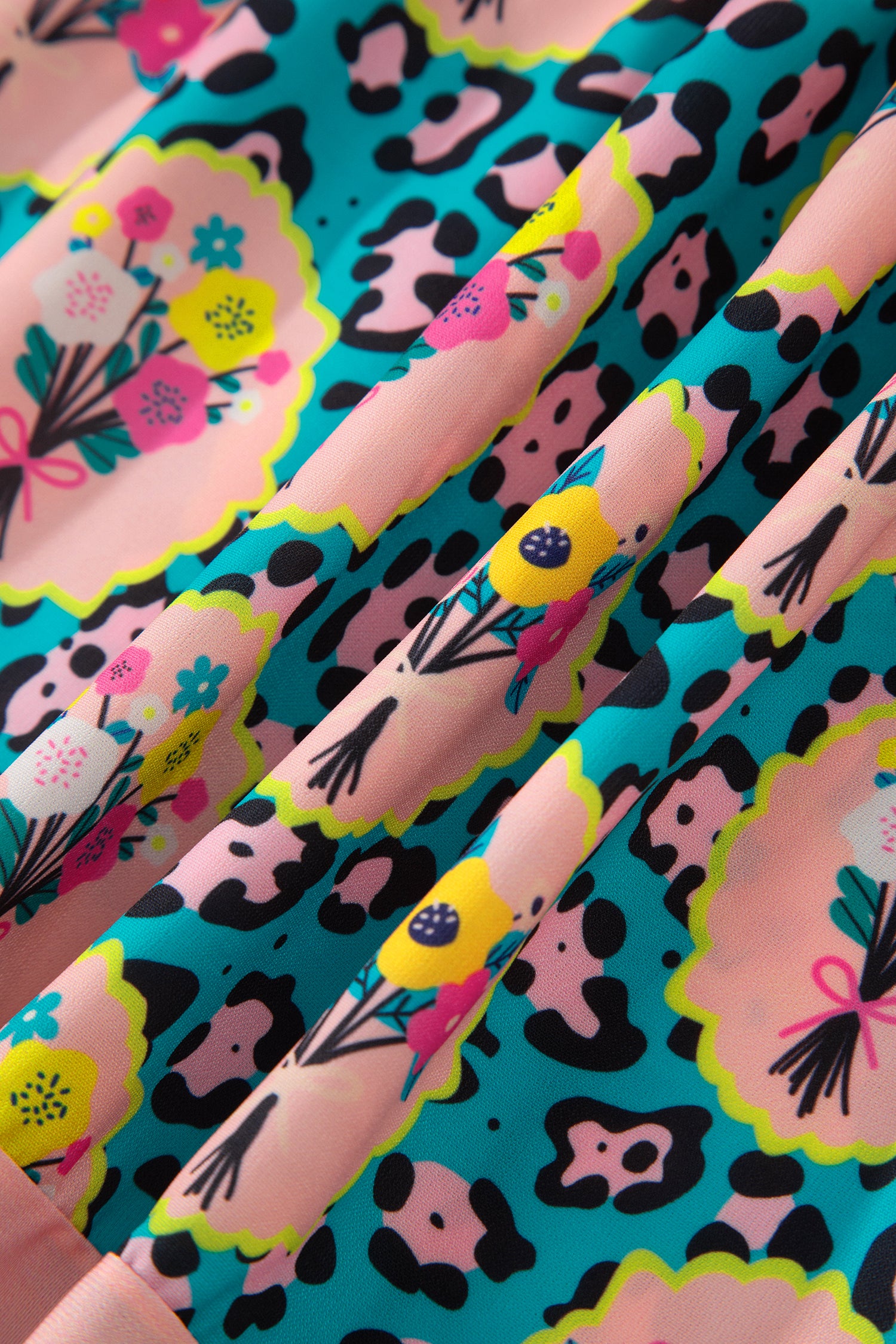 Green Leopard Floral Short Dress-TOPS / DRESSES-[Adult]-[Female]-2022 Online Blue Zone Planet