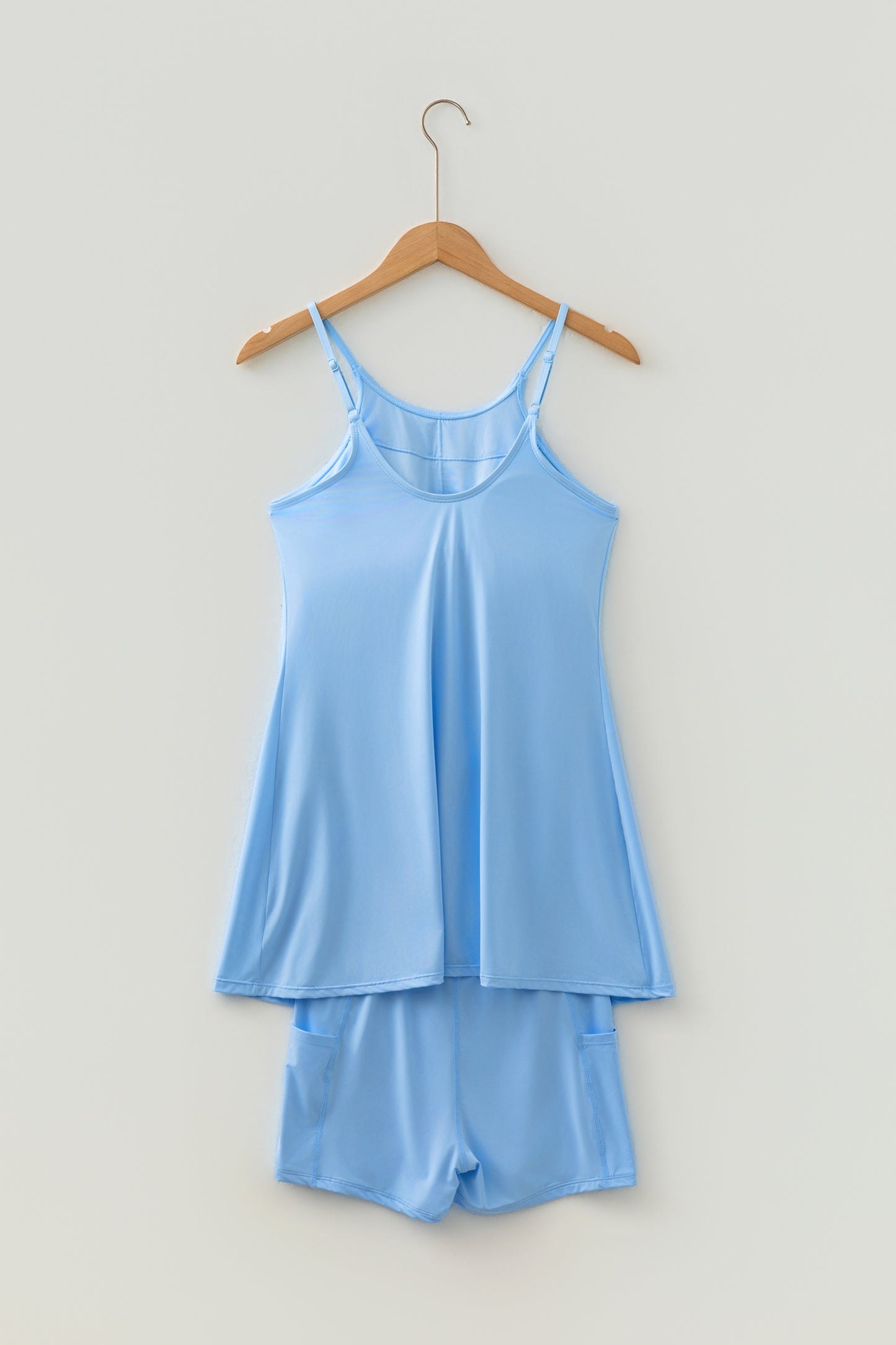 Pink Solid Color Tunic Tank Dress Athletic Shorts Two Piece Set