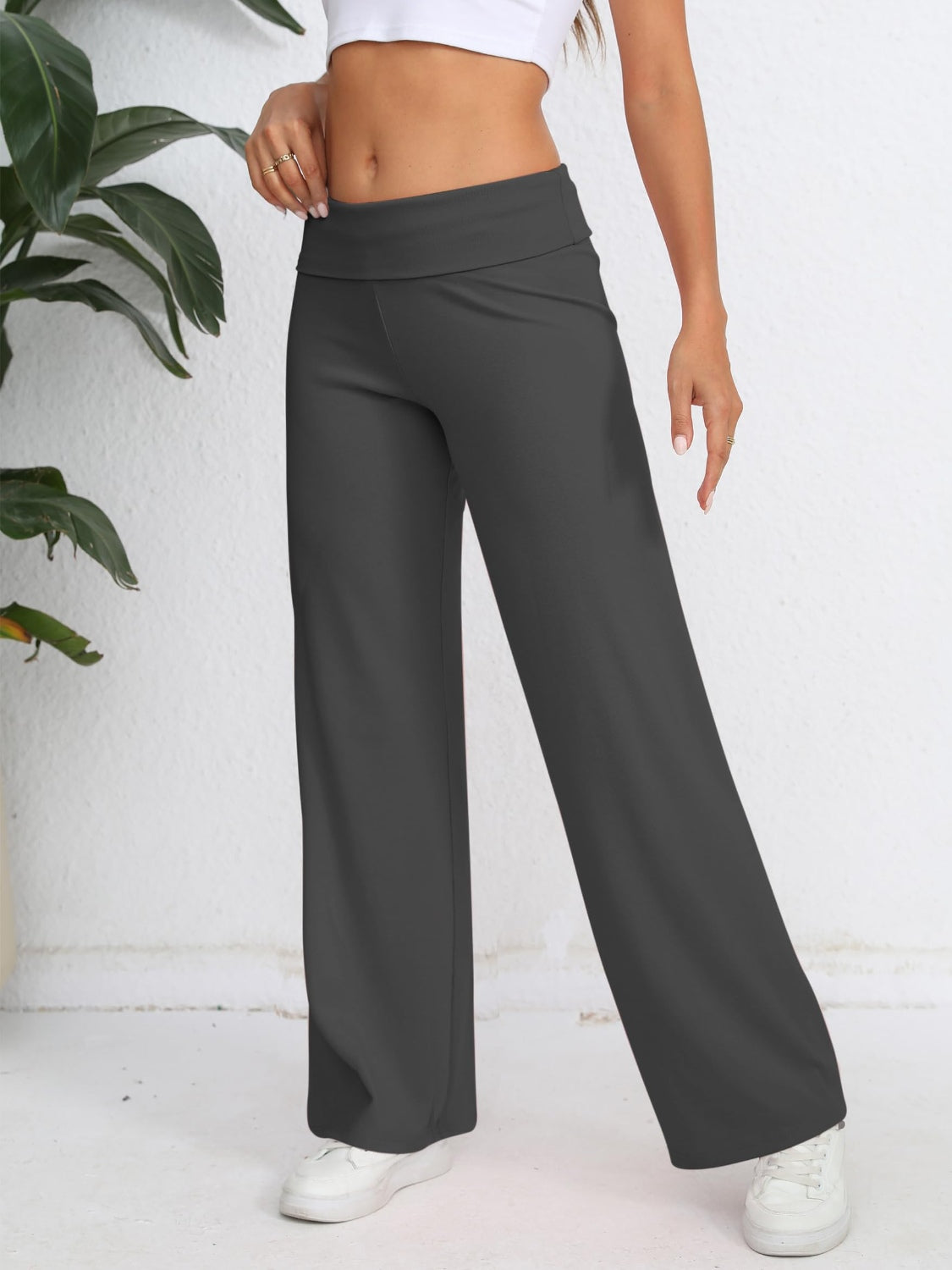 Elastic Waist Wide Leg Pants-BOTTOMS SIZES SMALL MEDIUM LARGE-[Adult]-[Female]-Dark Gray-XS-2022 Online Blue Zone Planet