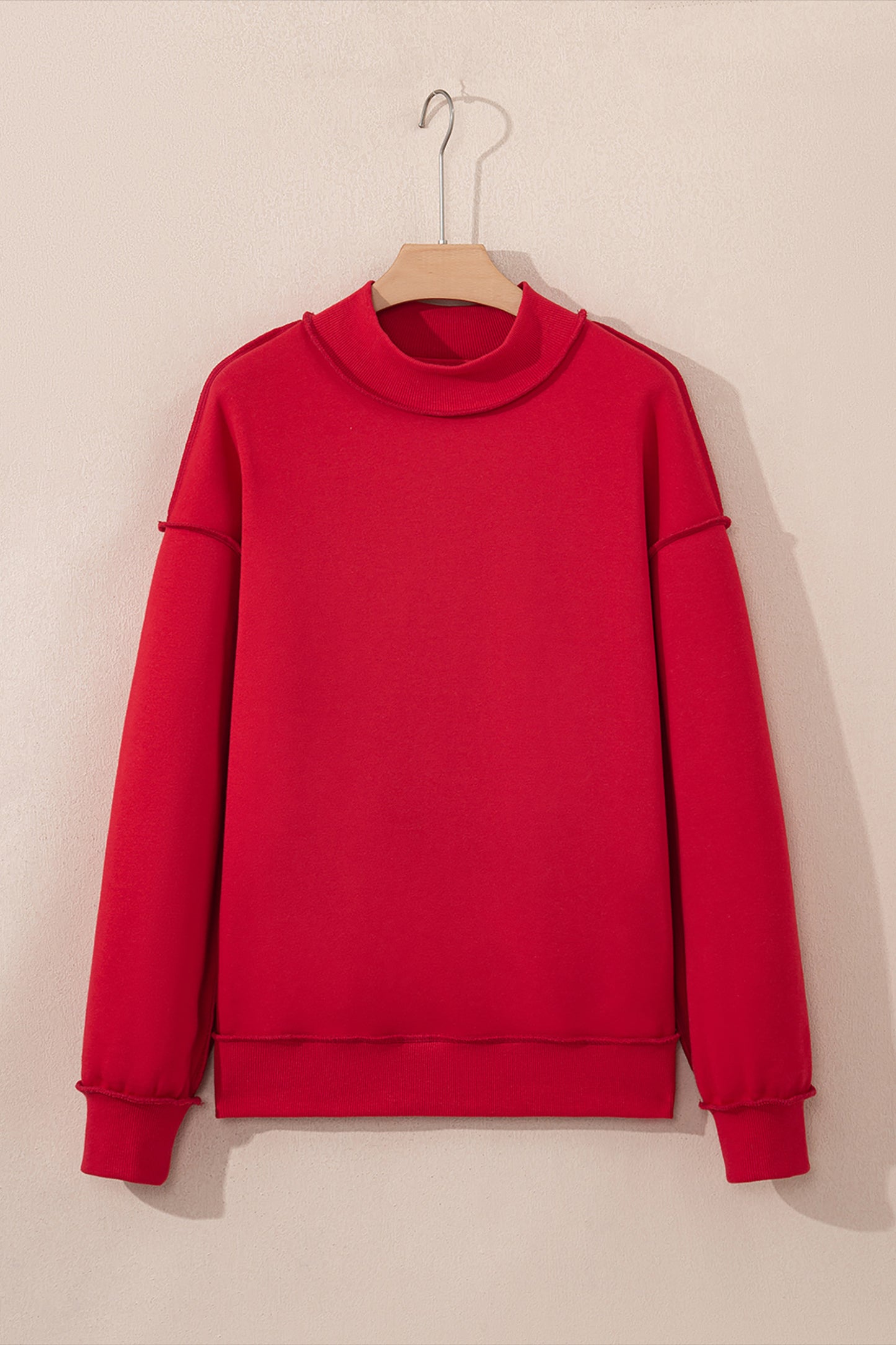 Racing Red Oversize Drop Shoulder Reversible Mock Neck Sweatshirt-Tops/Sweatshirts & Hoodies-[Adult]-[Female]-2022 Online Blue Zone Planet