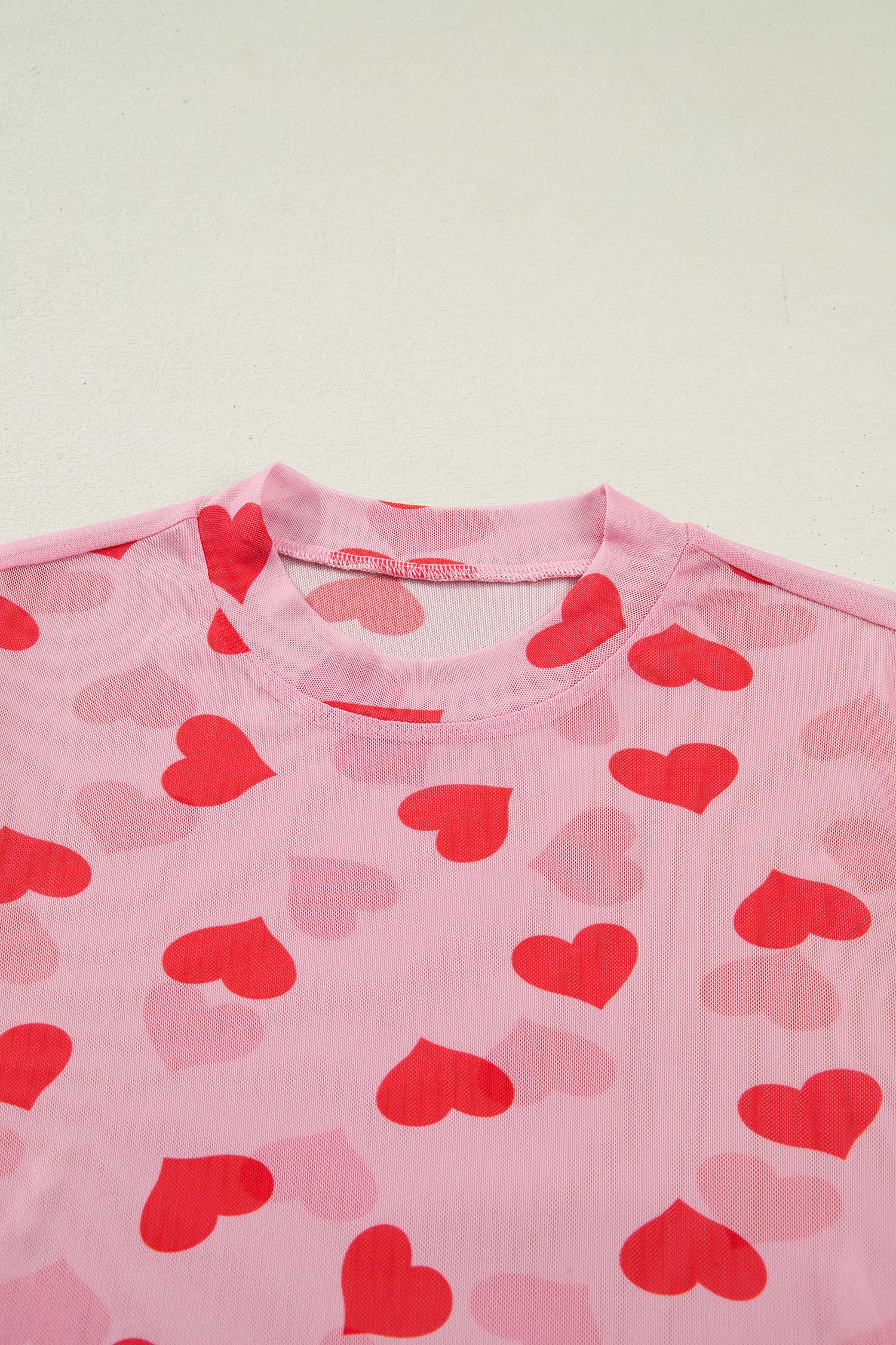 Pink Valentines Heart Printed Sheer Mesh Long Sleeve Top-Tops/Long Sleeve Tops-[Adult]-[Female]-2022 Online Blue Zone Planet