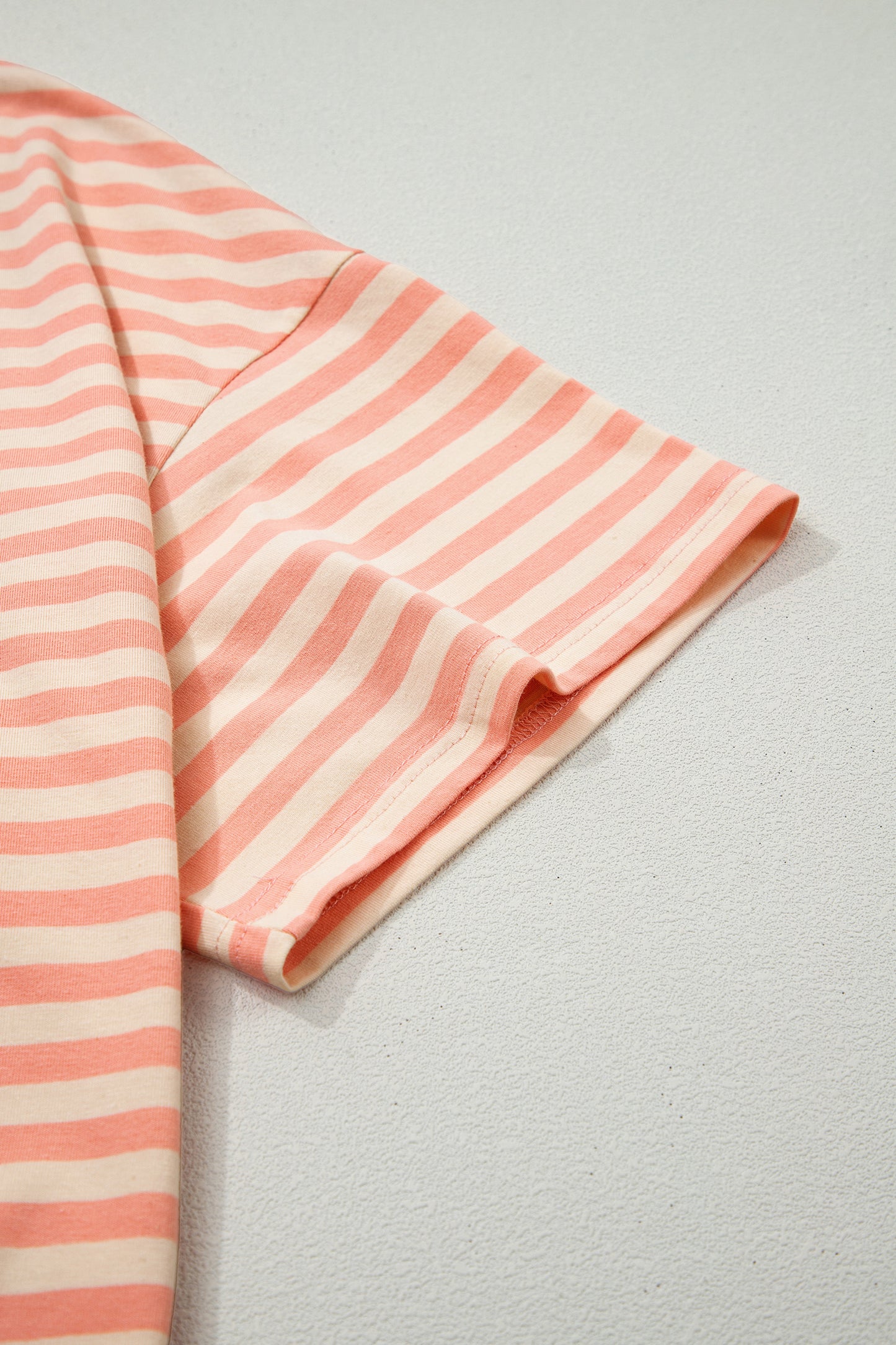 Pink Stripe Drop Shoulder T Shirt and Shorts Plus Size Summer Set-Plus Size/Plus Size Loungewear-[Adult]-[Female]-2022 Online Blue Zone Planet
