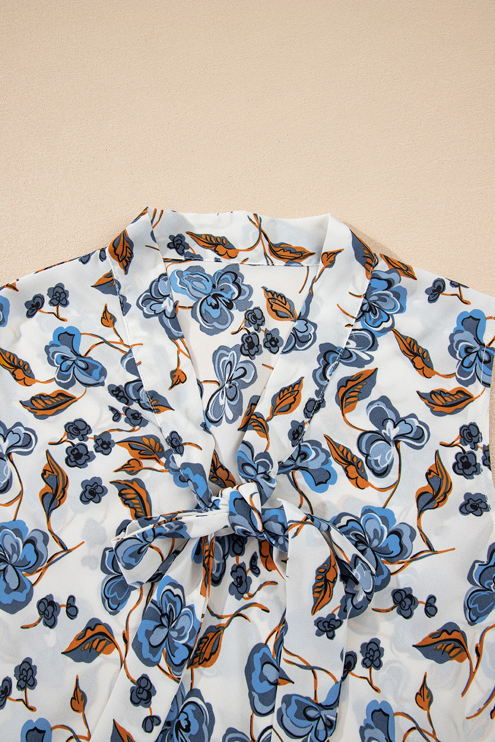Sky Blue Floral Print Knotted V Neck Elegant Tank Top-Tops/Tank Tops-[Adult]-[Female]-2022 Online Blue Zone Planet