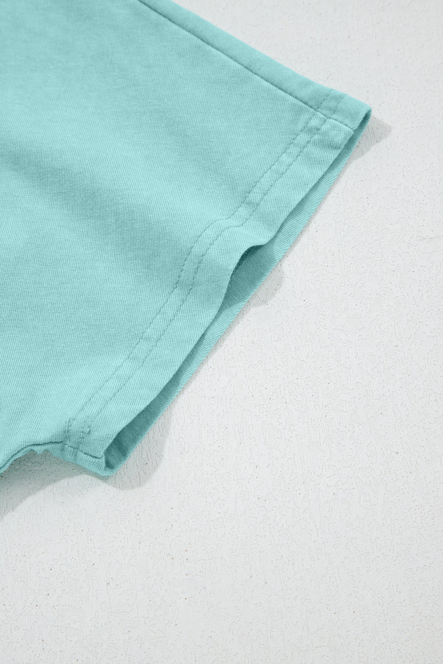 Mint Green Raw Cut Notched Neck Lace Patchwork Detail Mineral Wash Tee-Tops/Tops & Tees-[Adult]-[Female]-2022 Online Blue Zone Planet