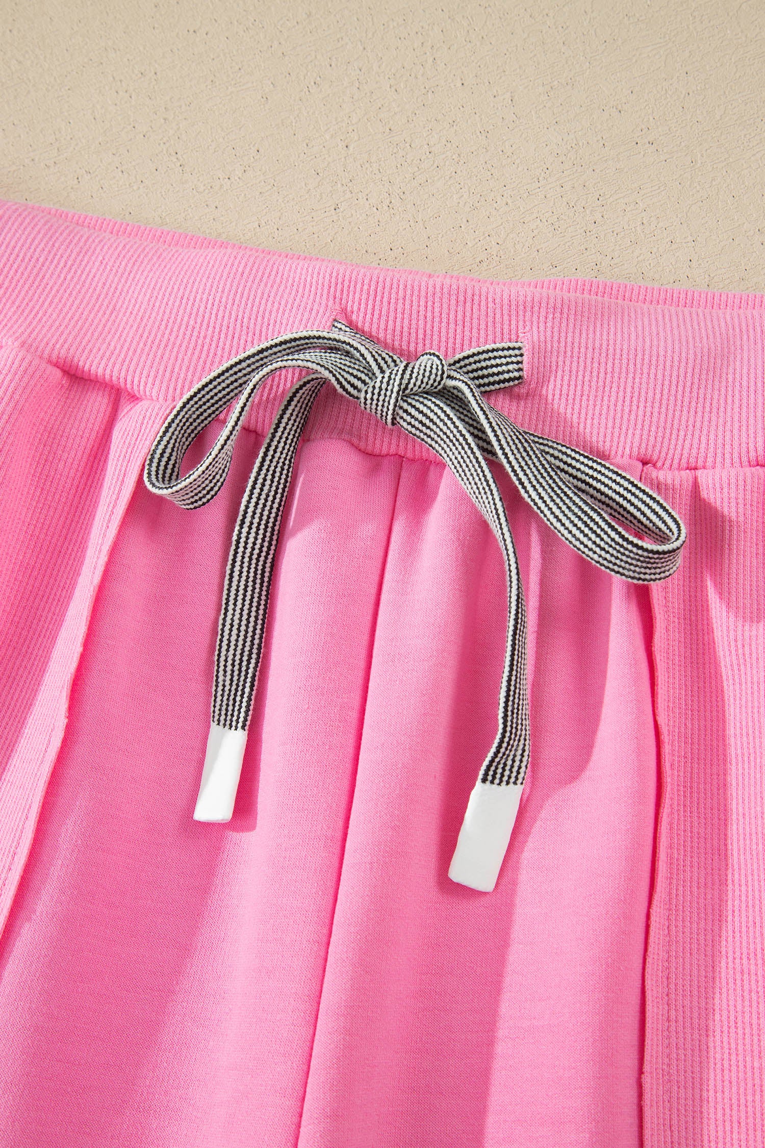 Sachet Pink V Neck Short Sleeve Top Drawstring Shorts 2pcs Set-Two Piece Sets/Short Sets-[Adult]-[Female]-2022 Online Blue Zone Planet