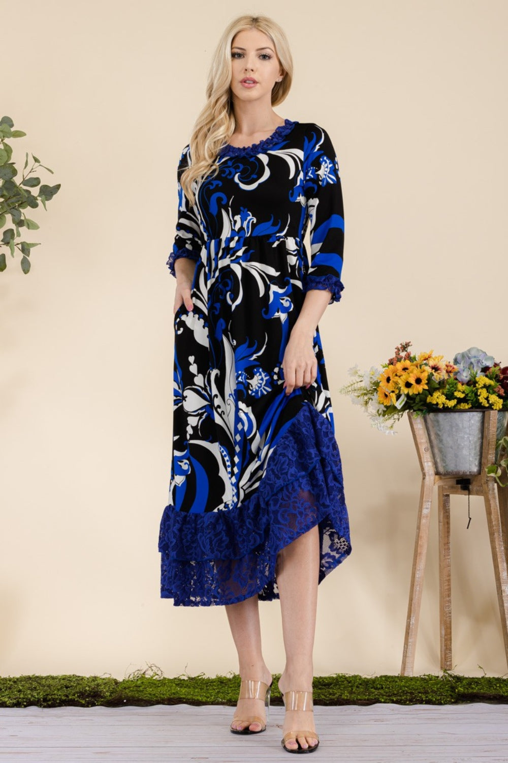 Celeste Full Size Paisley Print Lace Ruffled Midi Dress-TOPS / DRESSES-[Adult]-[Female]-2022 Online Blue Zone Planet