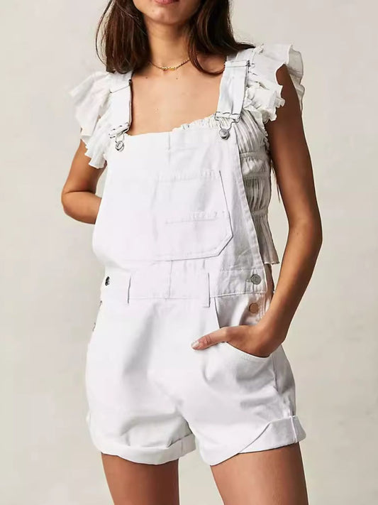 Wide Strap Square Neck Denim Overalls-TOPS / DRESSES-[Adult]-[Female]-White-S-2022 Online Blue Zone Planet