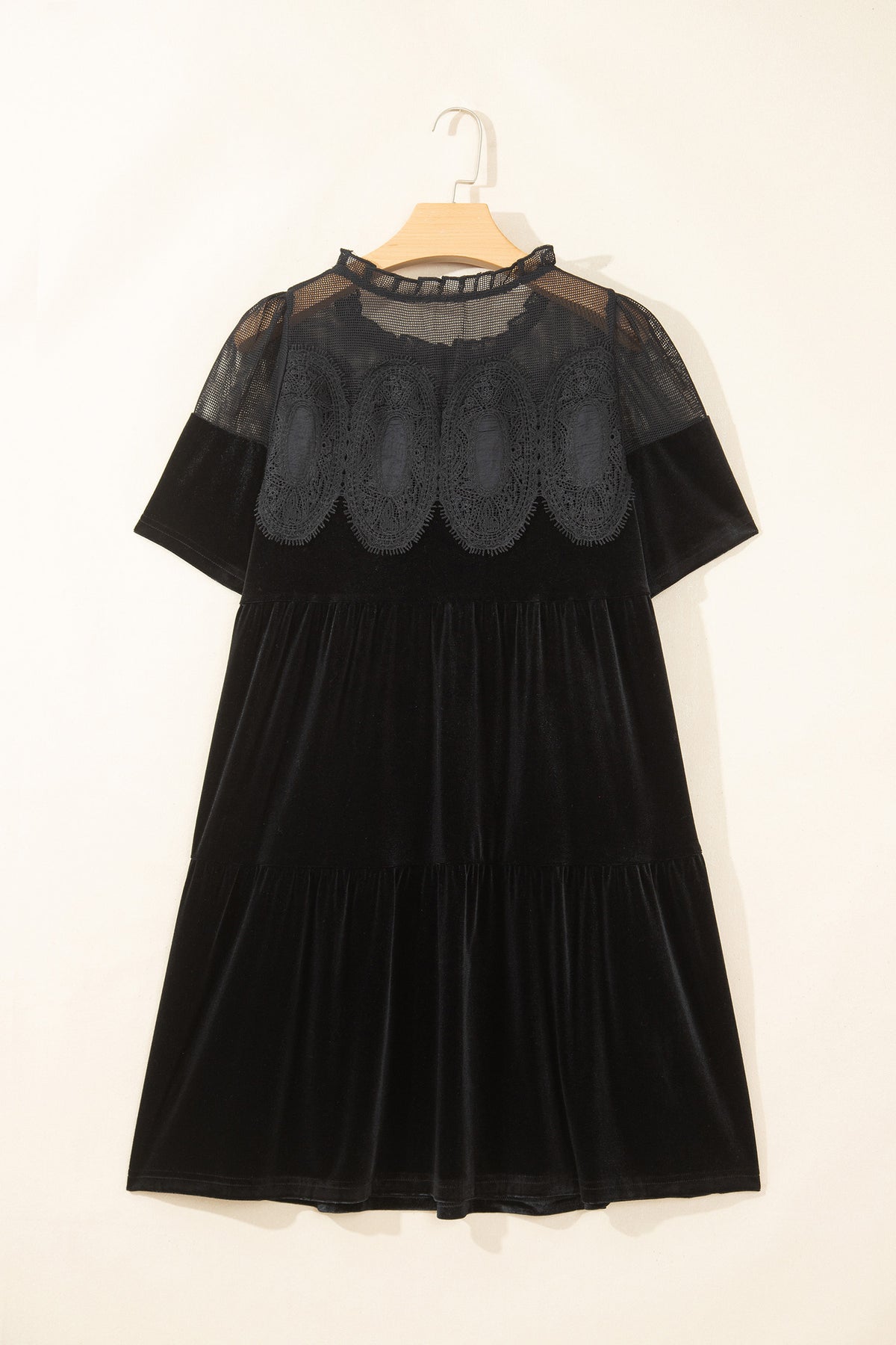 Black Embroidered Velvet Short Sleeve Mini Shift Dress-TOPS / DRESSES-[Adult]-[Female]-2022 Online Blue Zone Planet