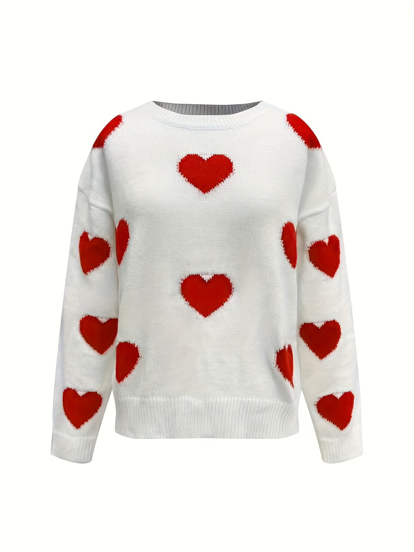 Valentine’s Day Heart Round Neck Long Sleeve Sweater-TOPS / DRESSES-[Adult]-[Female]-2022 Online Blue Zone Planet