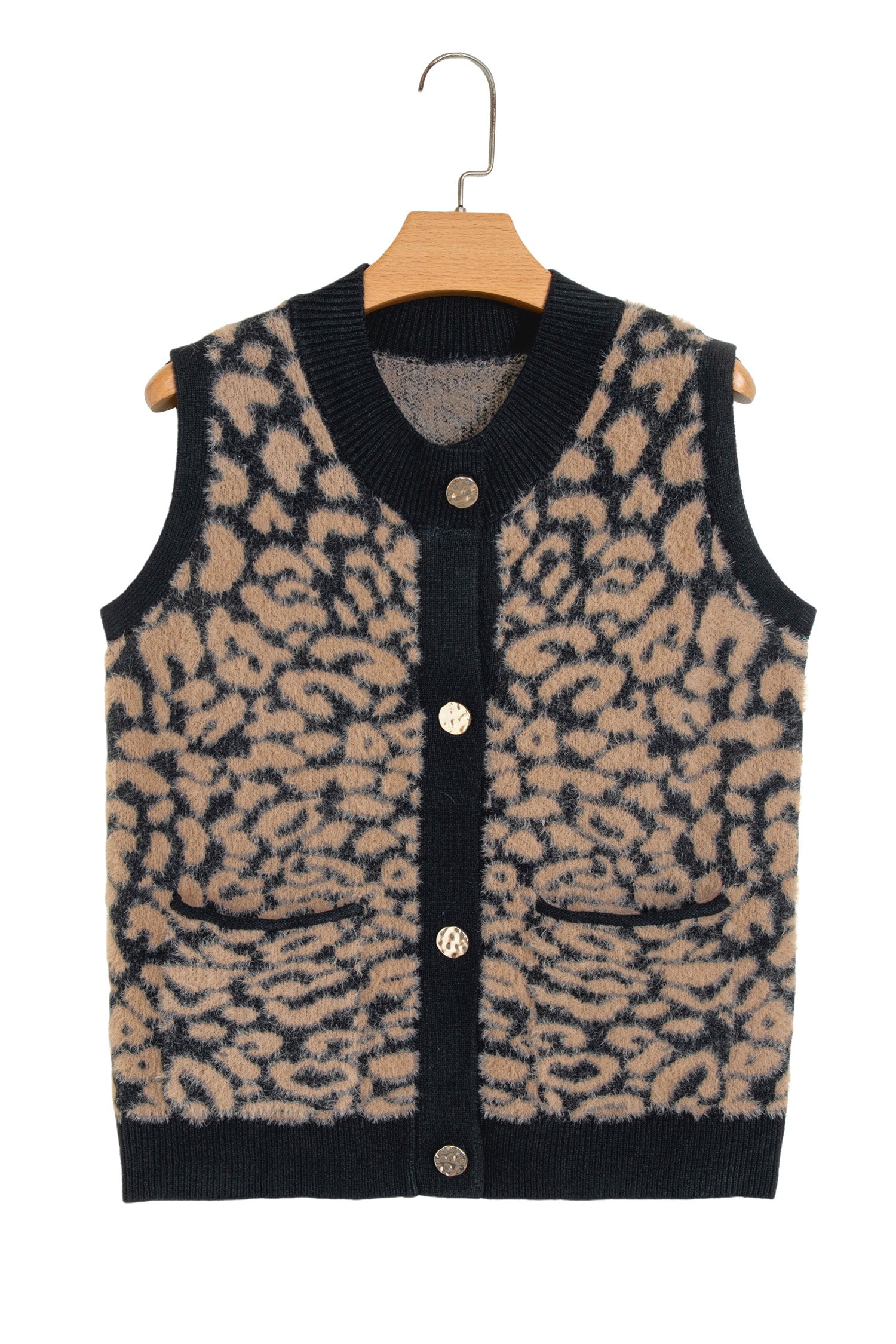 Pink Leopard Print Knit Sleeveless Regular Wash Sweater Vest-Sweaters & Cardigans/Sweater Vests-[Adult]-[Female]-2022 Online Blue Zone Planet