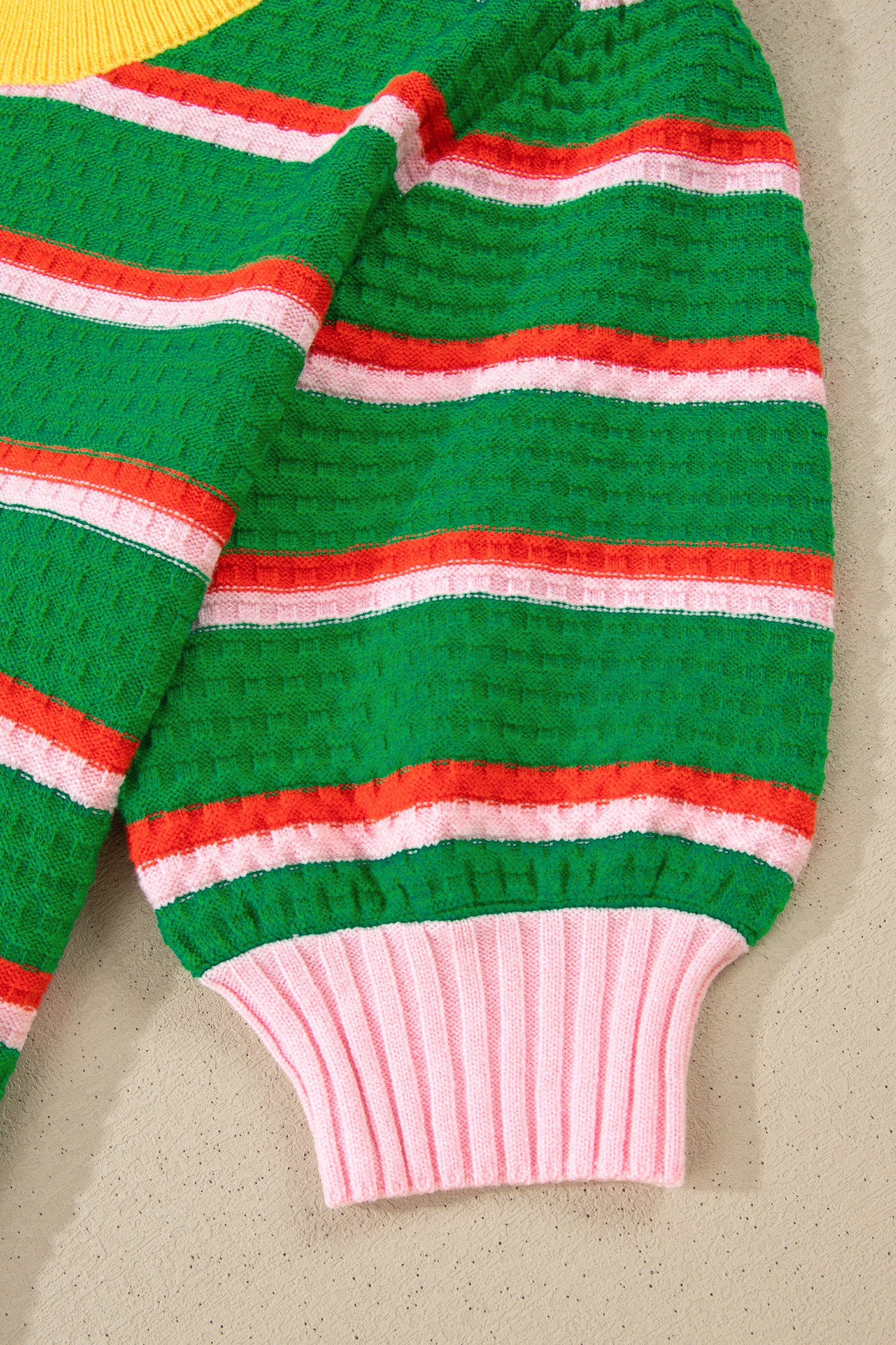 Green Stripe Colorblock Trim Half Sleeve Sweater Top-TOPS / DRESSES-[Adult]-[Female]-2022 Online Blue Zone Planet