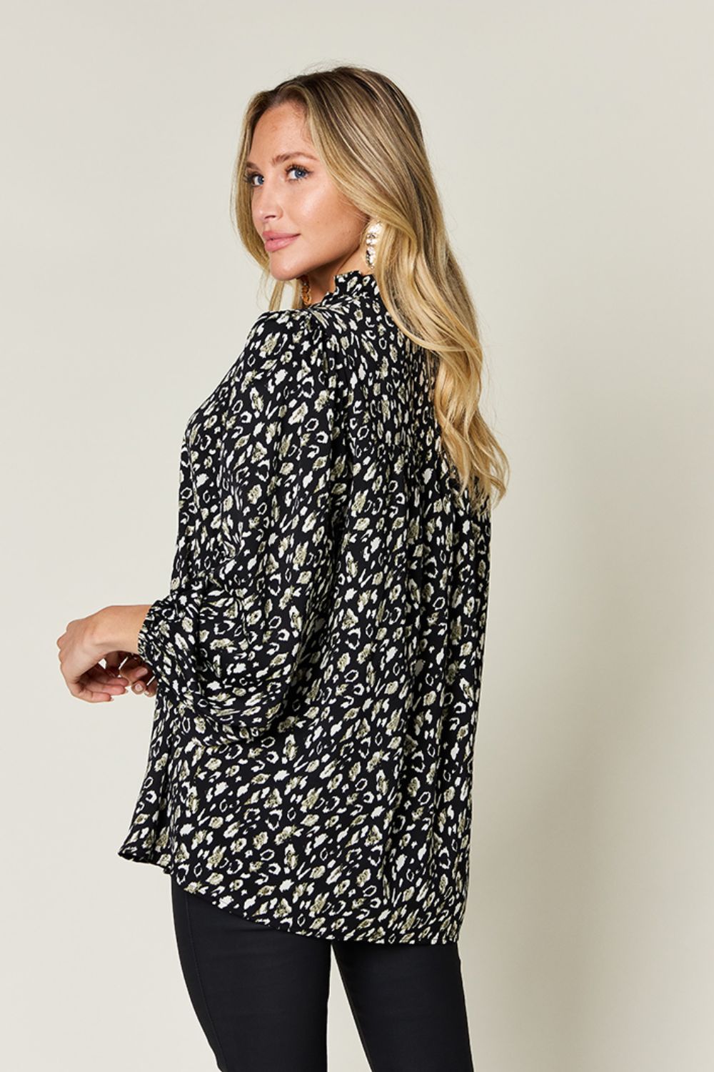 Blue Zone Planet | Double Take Full Size Leopard Long Sleeve Blouse-TOPS / DRESSES-[Adult]-[Female]-2022 Online Blue Zone Planet