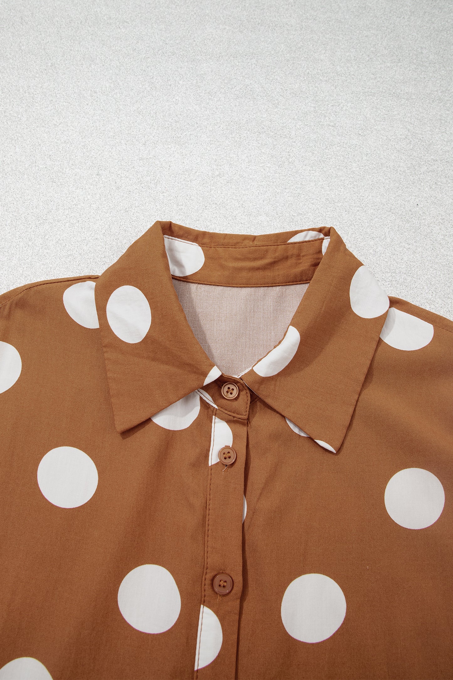 Brown Polka Dot Button Front Long Sleeve Shift Dress-TOPS / DRESSES-[Adult]-[Female]-2022 Online Blue Zone Planet