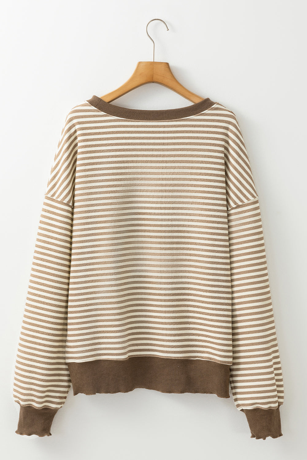 Blue Zone Planet | Green Stripe Drop Shoulder Long Sleeve Top-Long Sleeve Tops-[Adult]-[Female]-2022 Online Blue Zone Planet
