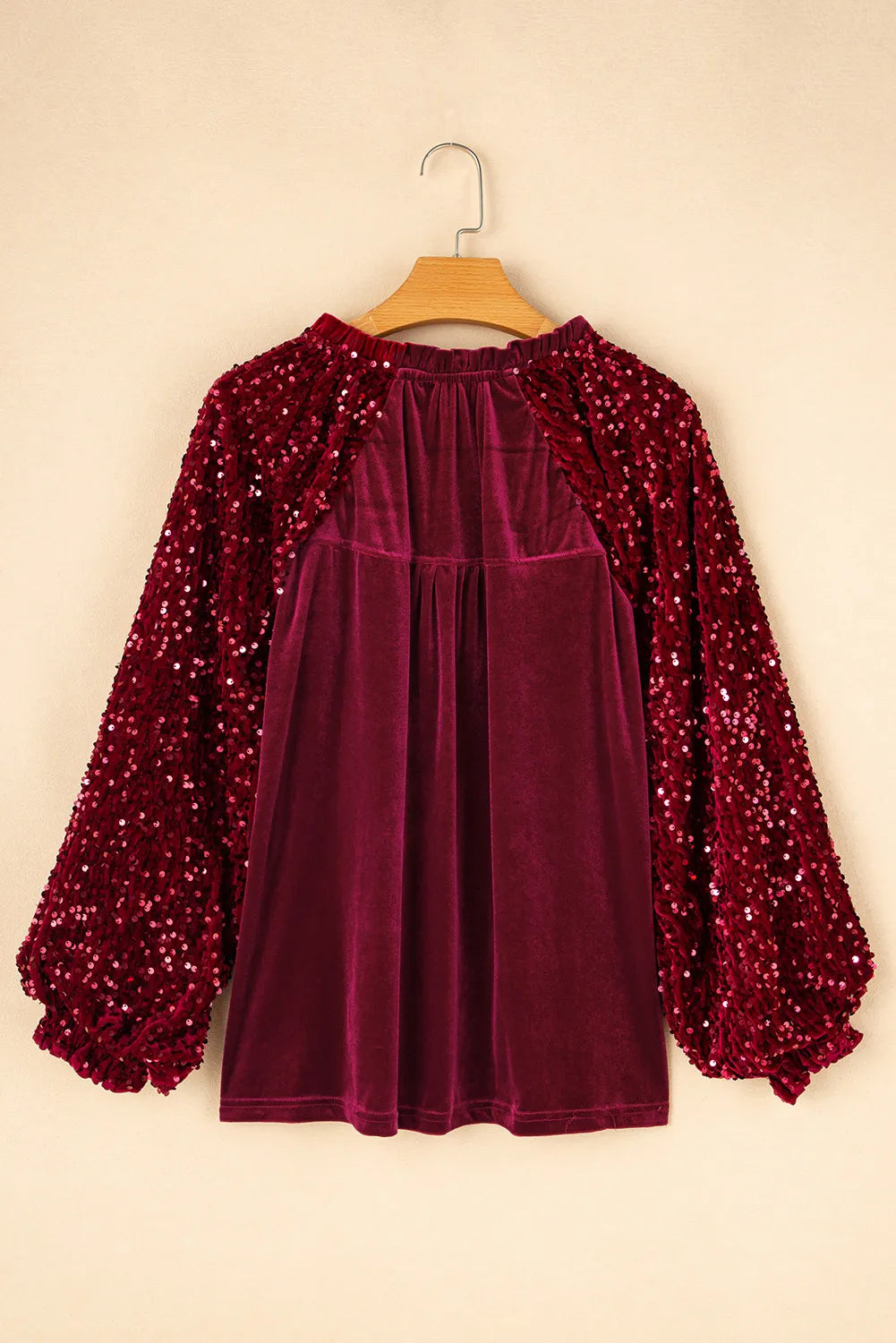 Sequin Notched Long Sleeve Blouse-TOPS / DRESSES-[Adult]-[Female]-2022 Online Blue Zone Planet