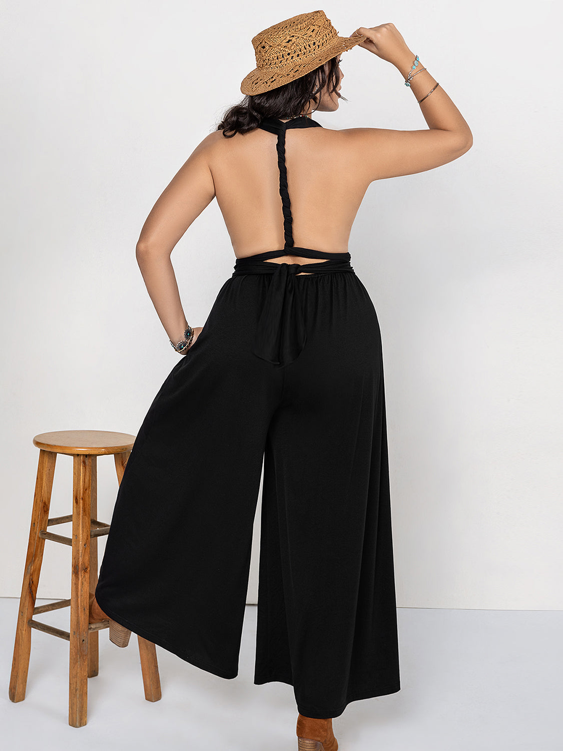 Plus Size V-Neck Wide Leg Jumpsuit-TOPS / DRESSES-[Adult]-[Female]-2022 Online Blue Zone Planet