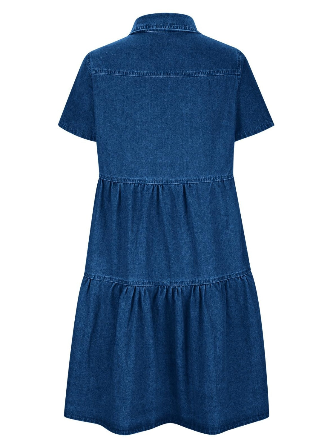 Pocketed Button Up Collared Neck Short Sleeve Denim Dress-TOPS / DRESSES-[Adult]-[Female]-2022 Online Blue Zone Planet