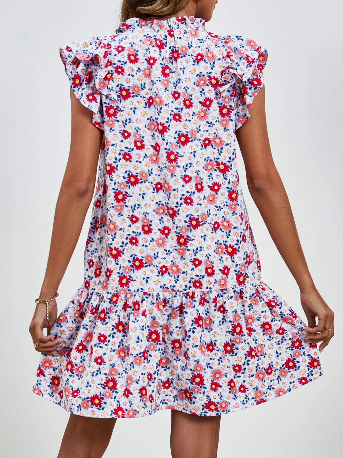 Tied Floral Cap Sleeve Mini Dress-TOPS / DRESSES-[Adult]-[Female]-2022 Online Blue Zone Planet