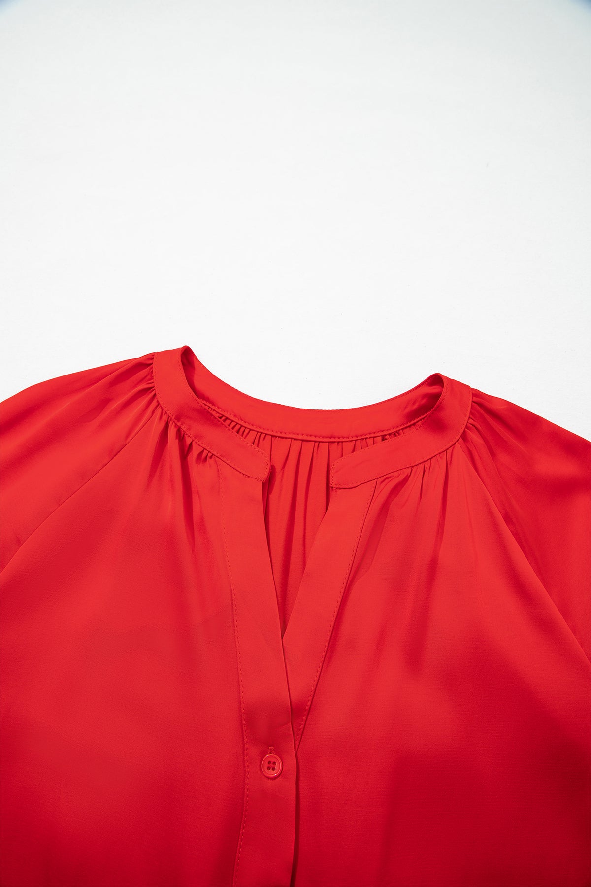 Fiery Red Patchwork Lace Long Sleeve V Neck Button Front Shirt