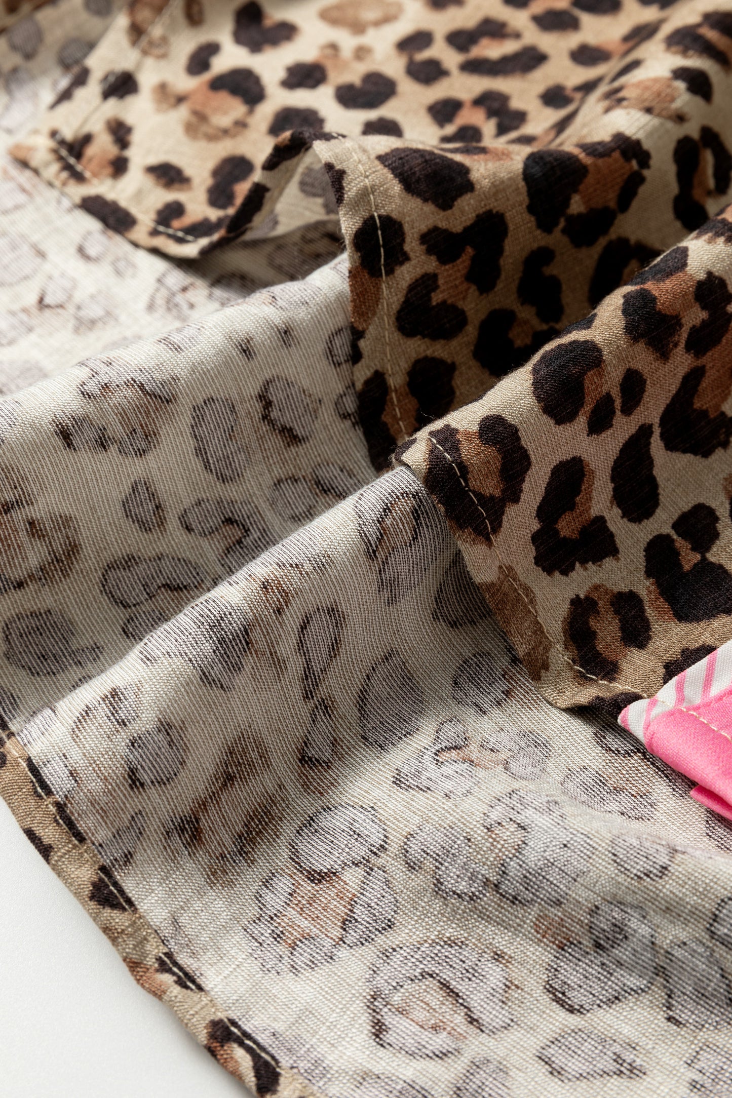 Leopard Print Contrasted Trim Animal Short Sleeve Shirt-Tops/Blouses & Shirts-[Adult]-[Female]-2022 Online Blue Zone Planet