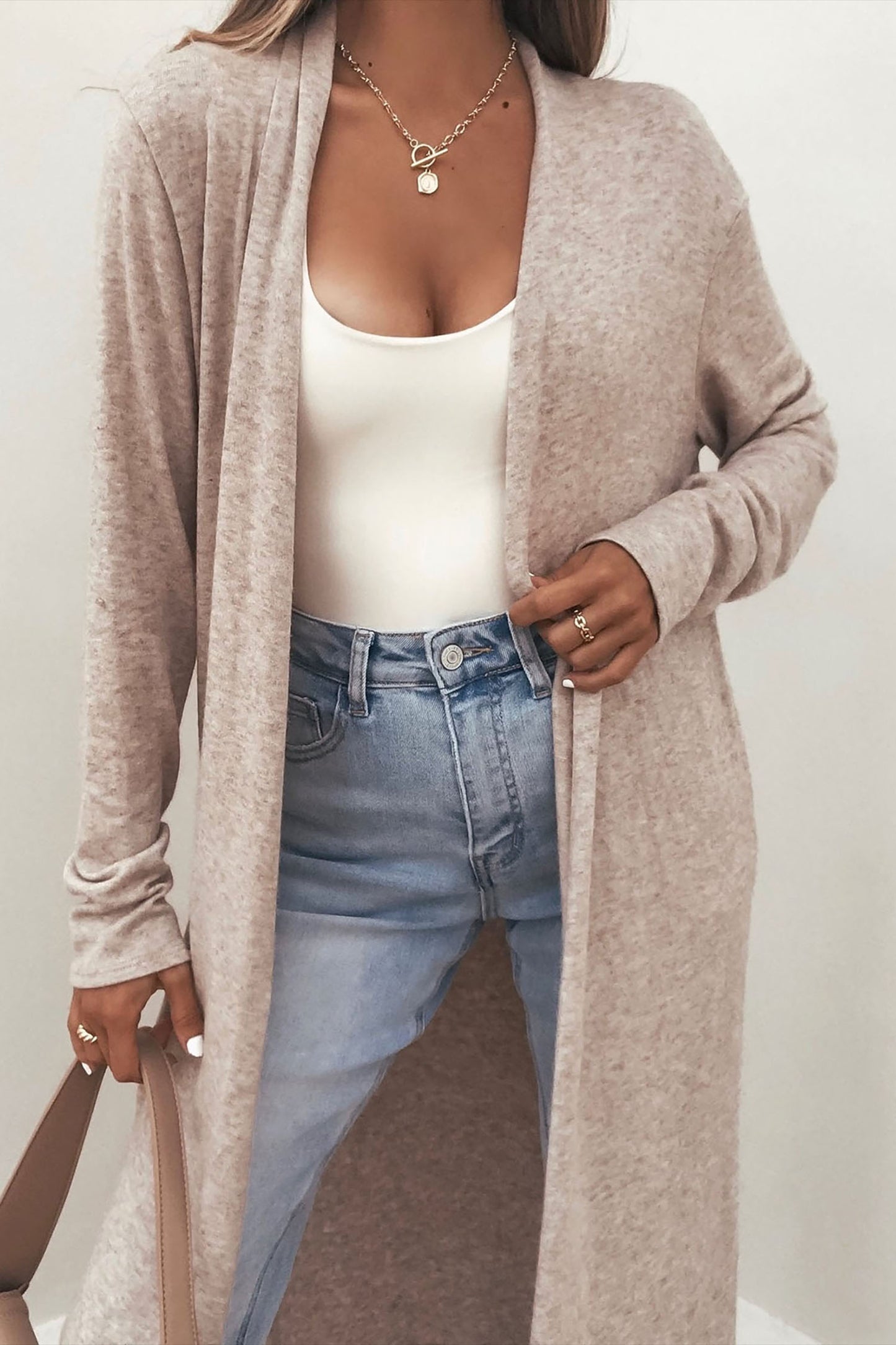 Parchment Solid Color Long Sleeve Casual Tunic Shift Cardigan-Sweaters & Cardigans/Cardigans-[Adult]-[Female]-2022 Online Blue Zone Planet