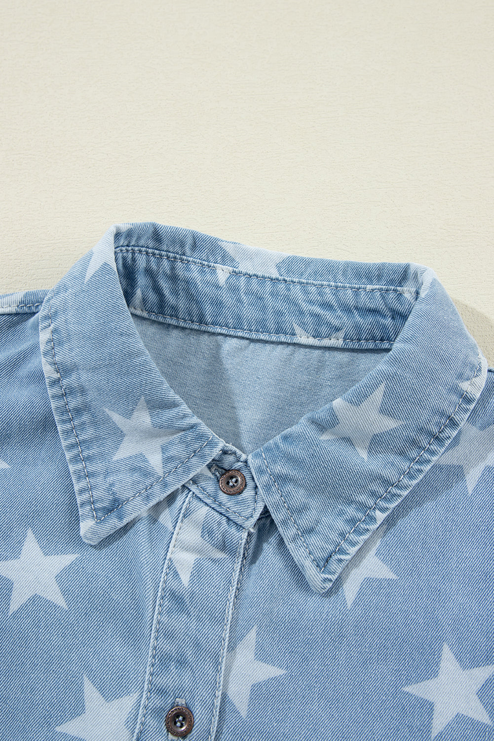 Raw Hem Star Collared Neck Denim Top-TOPS / DRESSES-[Adult]-[Female]-2022 Online Blue Zone Planet