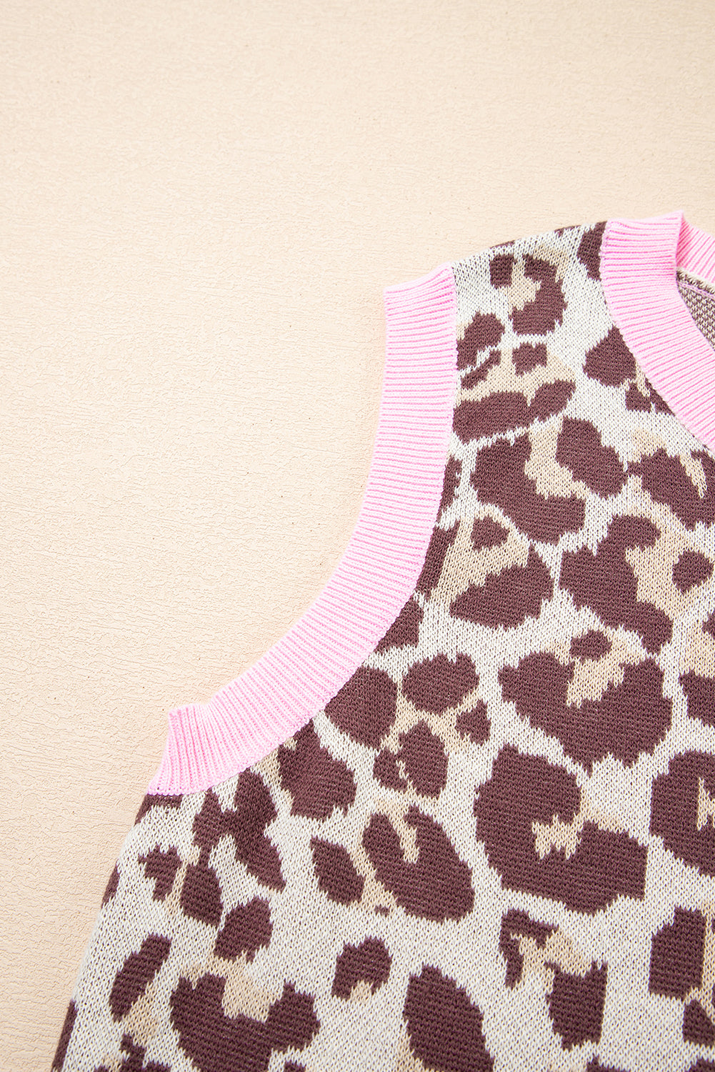 Brown Leopard Pattern Contrast Ribbed Trim Sweater Vest-TOPS / DRESSES-[Adult]-[Female]-2022 Online Blue Zone Planet