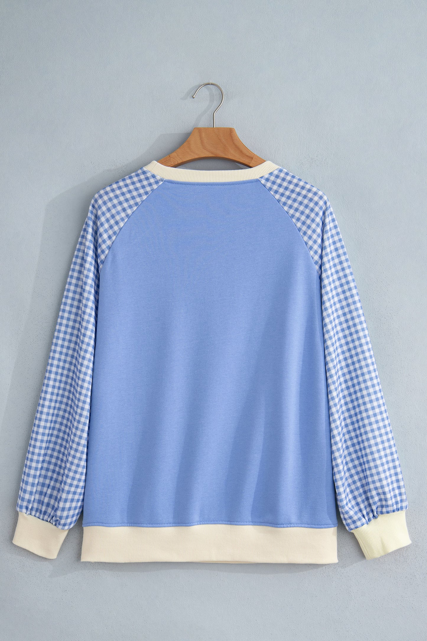 Beige Plaid Sleeve Colorblock Raglan Pullover Sweatshirt-Tops/Sweatshirts & Hoodies-[Adult]-[Female]-2022 Online Blue Zone Planet