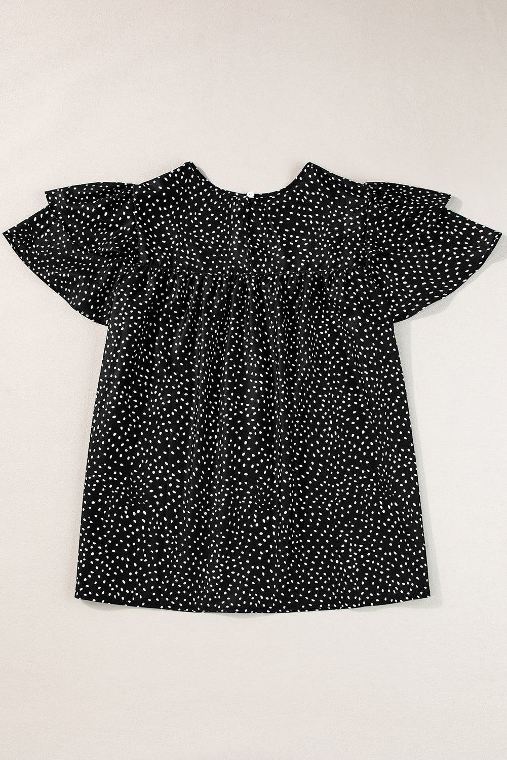 Laurel Green Dotted Ruffle Sleeve Crew Neck Ruched Blouse-Tops/Blouses & Shirts-[Adult]-[Female]-2022 Online Blue Zone Planet