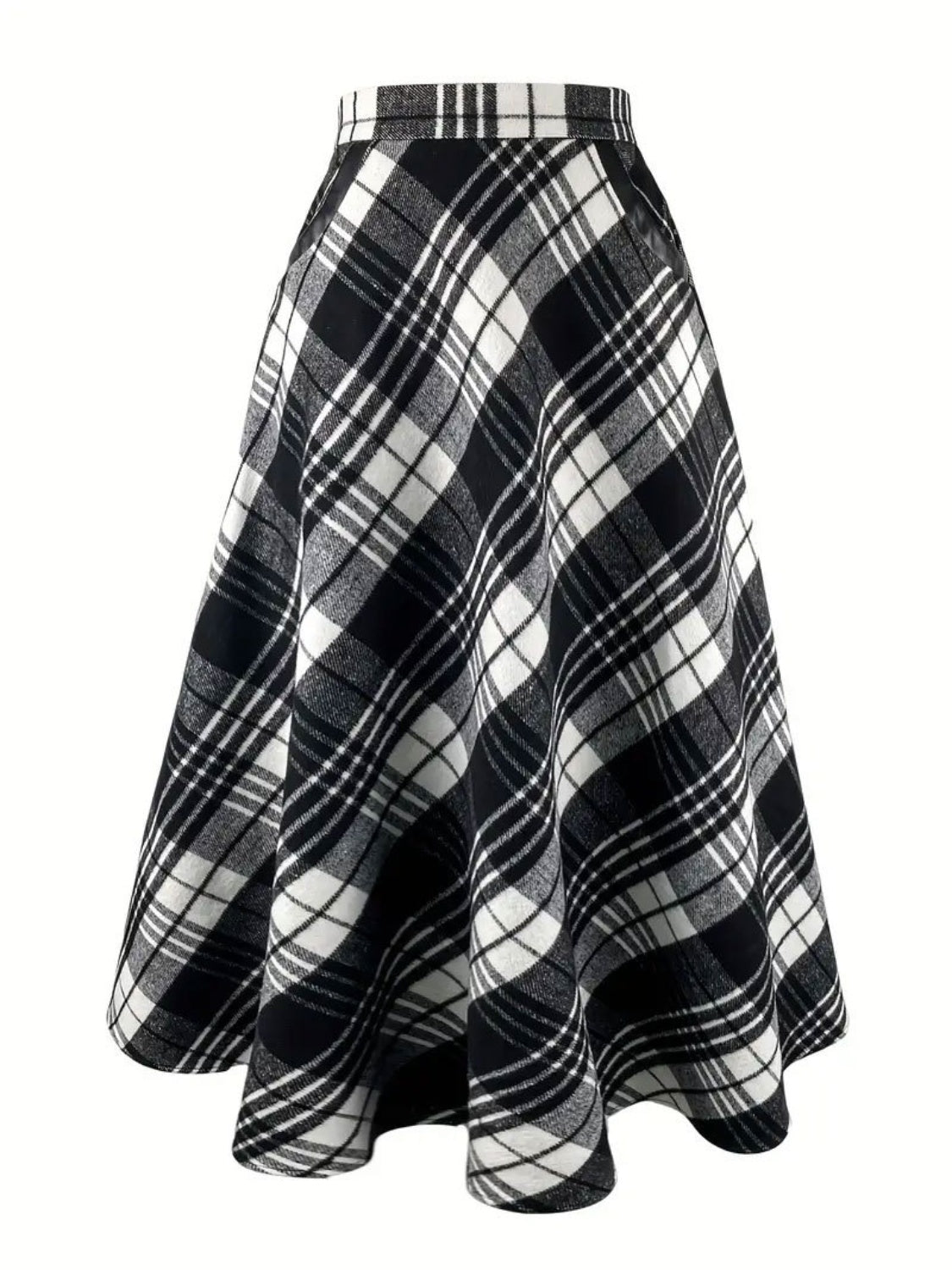 Plaid Midi Skirt with Pocketed-BOTTOMS SIZES SMALL MEDIUM LARGE-[Adult]-[Female]-2022 Online Blue Zone Planet