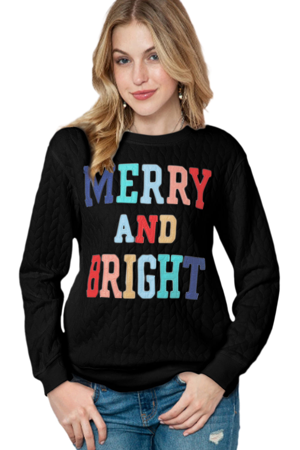 White Merry and Bright Quilted Sweatshirt-Sweatshirts & Hoodies-[Adult]-[Female]-2022 Online Blue Zone Planet