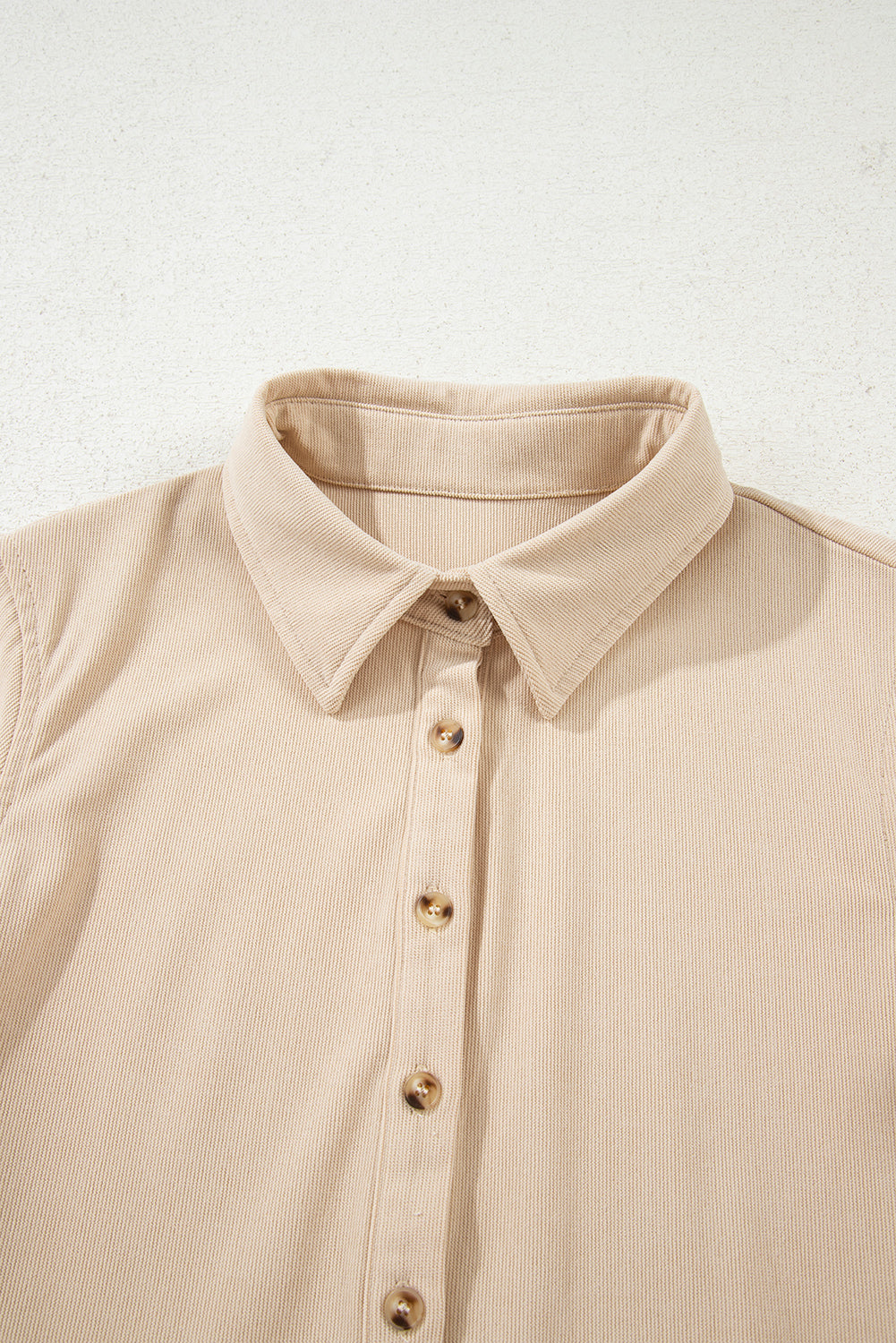 Oatmeal Corduroy Half Button Collared Long Sleeve Mini Dress-TOPS / DRESSES-[Adult]-[Female]-2022 Online Blue Zone Planet