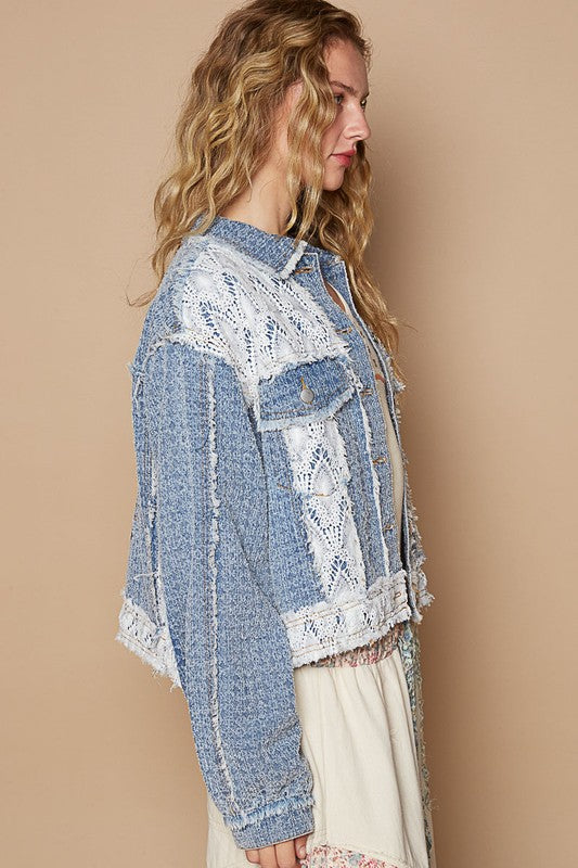 POL Crochet Patch Embroidered Button Up Jacket-TOPS / DRESSES-[Adult]-[Female]-2022 Online Blue Zone Planet