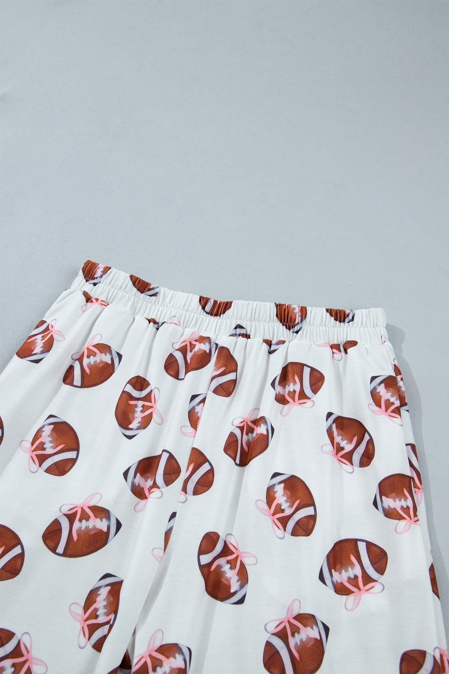 White Rugby Print Short Sleeve Button Down Top Loose Pants Game Day Pajama Set-Loungewear & Sleepwear/Sleepwear-[Adult]-[Female]-2022 Online Blue Zone Planet