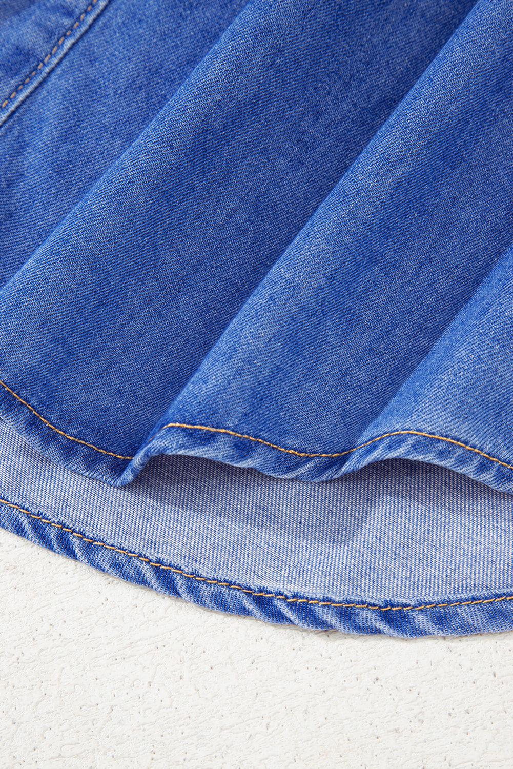 Sky Blue Mineral Wash Cap Sleeve Frilled Button Up Denim Shirt-Tops/Blouses & Shirts-[Adult]-[Female]-2022 Online Blue Zone Planet