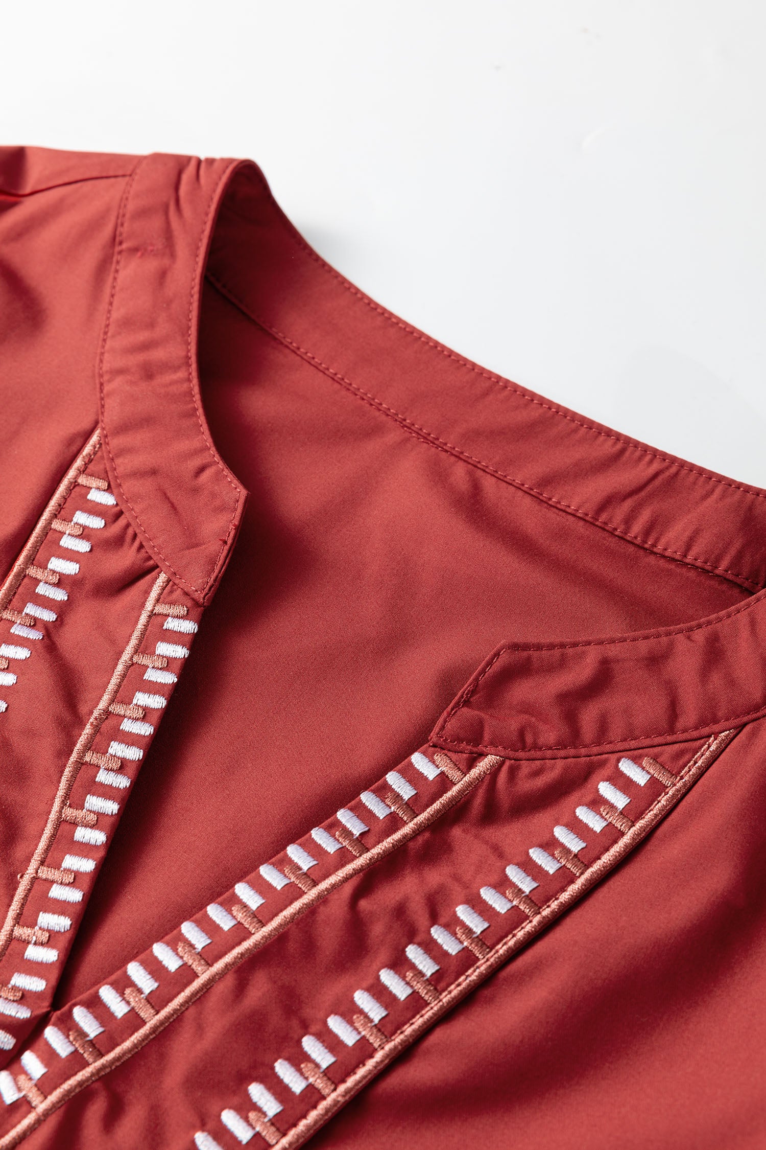 Clay Contrast Trim Flutter Sleeve V Neck Blouse-Tops/Blouses & Shirts-[Adult]-[Female]-2022 Online Blue Zone Planet