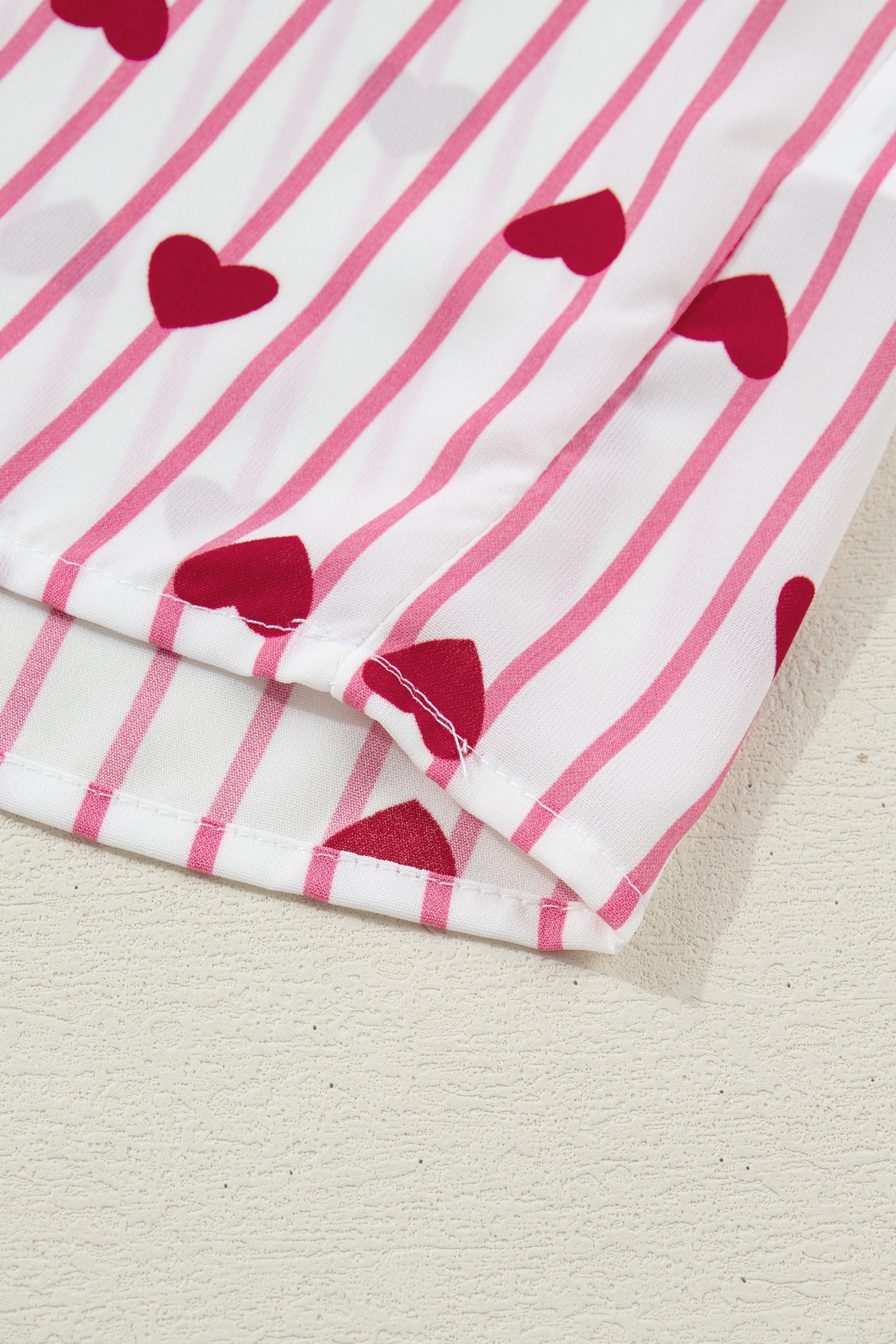 Pink Stripe Textured Heart Print Long Flounce Sleeve Shirt-Tops/Blouses & Shirts-[Adult]-[Female]-2022 Online Blue Zone Planet
