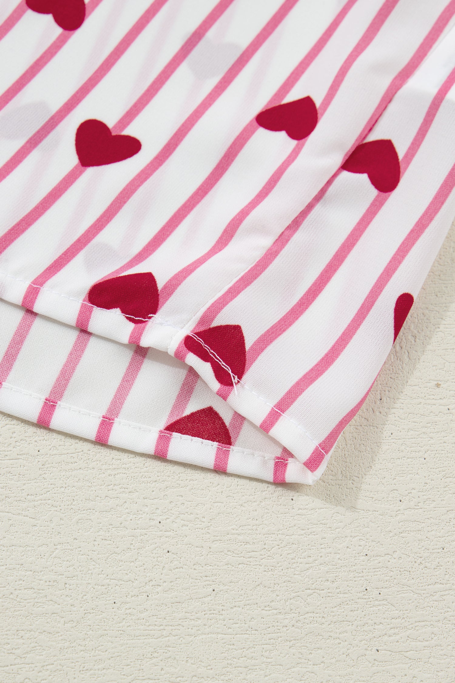 Pink Stripe Textured Heart Print Long Flounce Sleeve Shirt-Tops/Blouses & Shirts-[Adult]-[Female]-2022 Online Blue Zone Planet