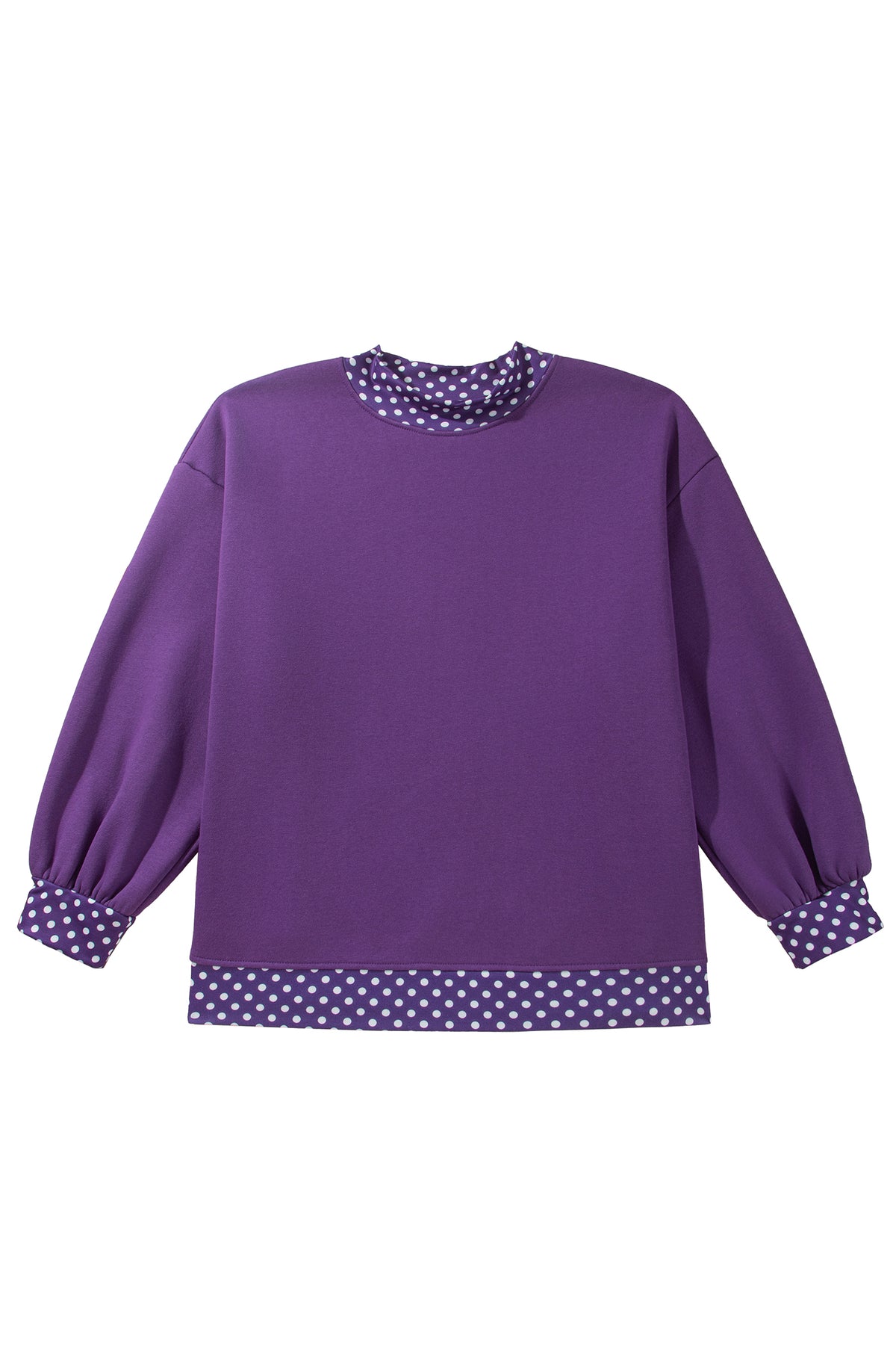 Tillandsia Purple Polka Dot Patchwork Round Neck Plus Size Sweatshirt-Plus Size/Plus Size Sweatshirts & Hoodies-[Adult]-[Female]-2022 Online Blue Zone Planet